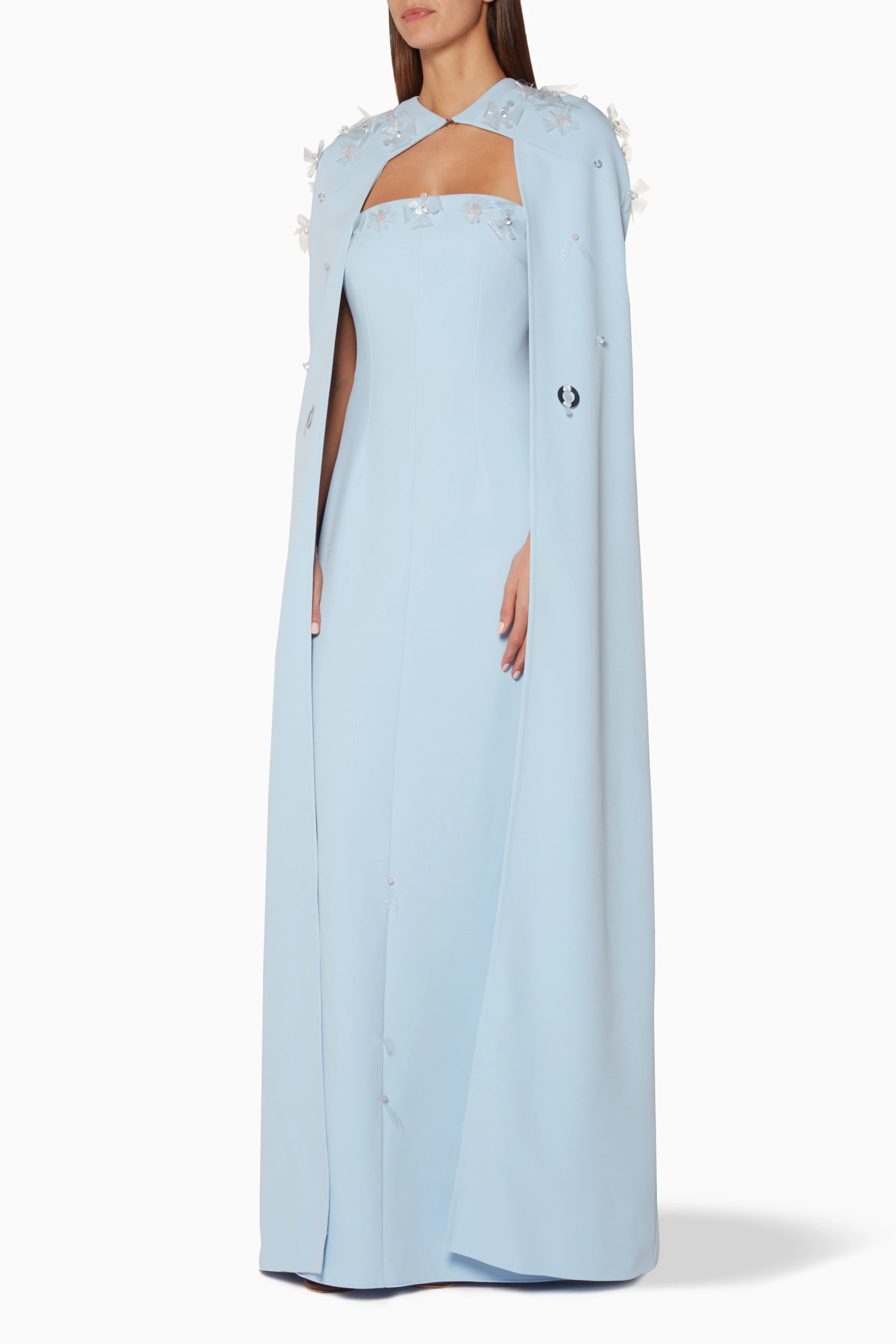 Buy Safiyaa Blue Light-Blue Amitola Embellished Cape Gown for