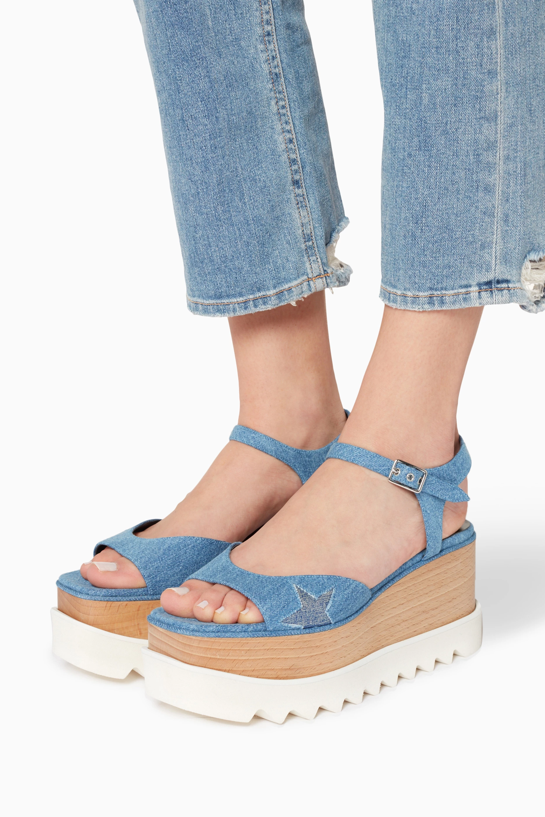 Buy Stella McCartney Neutral Blue Denim Elyse Star Platform