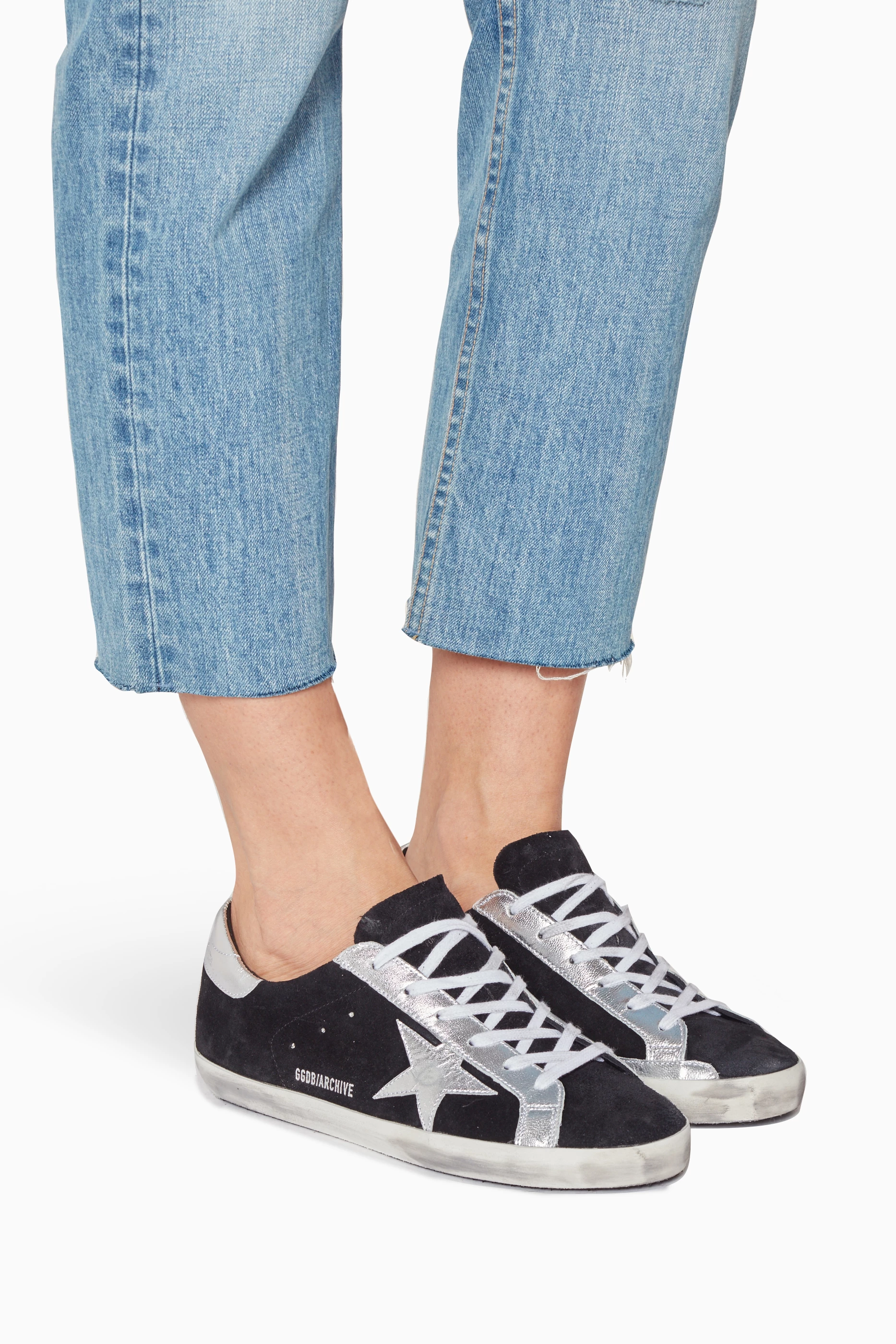 Buy GOLDEN GOOSE Black Black Silver Metallic Suede Low Top Superstar Sneakers for Women Online Ounass Kuwait