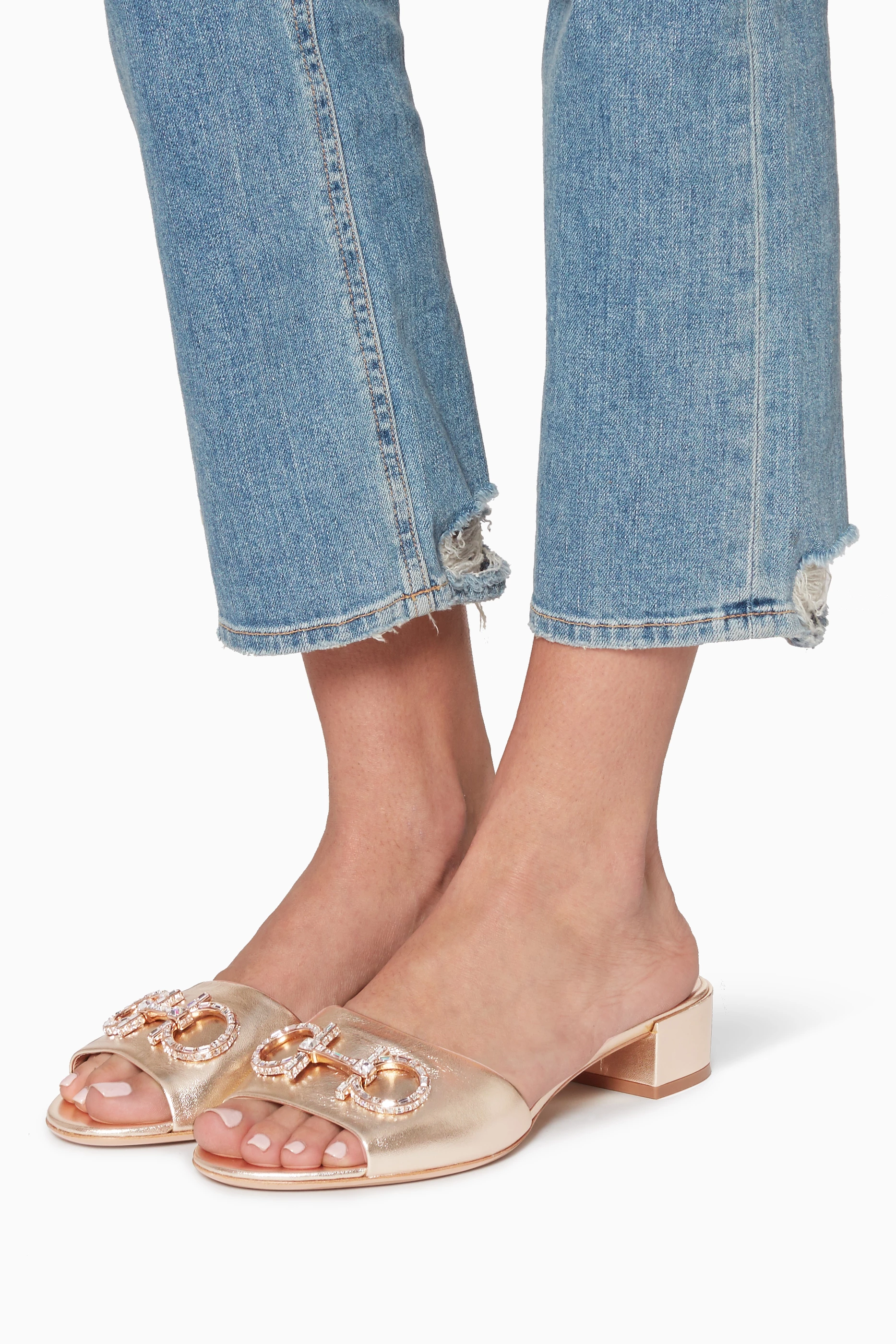 Buy Ferragamo Gold Metallic Gold Lampio Leather Sandals for Women Online Ounass Kuwait