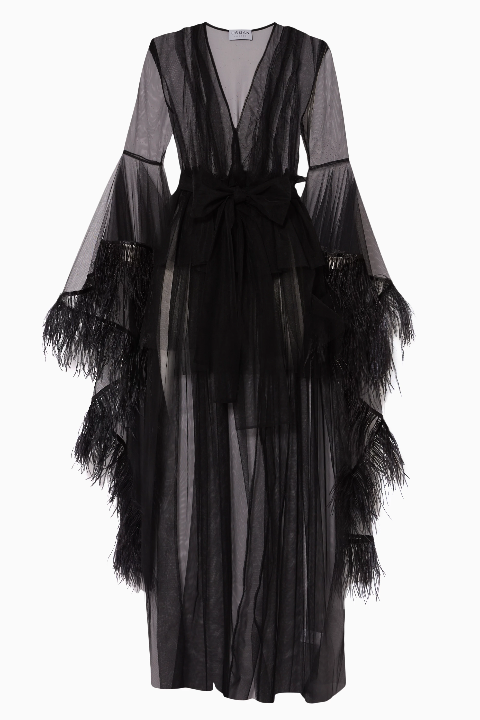 Long black feather robe best sale