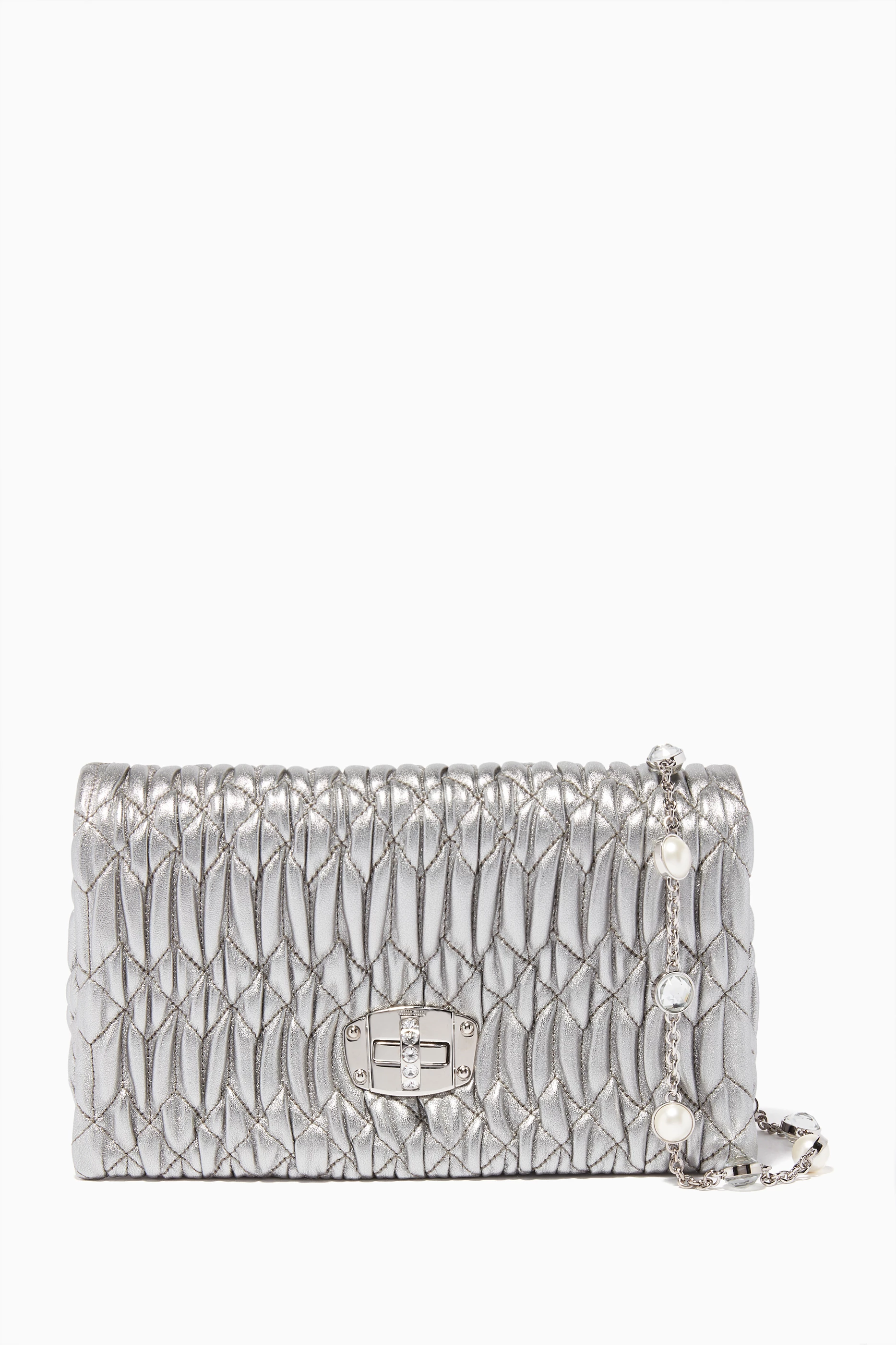 Buy Miu Miu Silver Silver Iconic Crystal Shoulder Bag for Women Online Ounass Kuwait