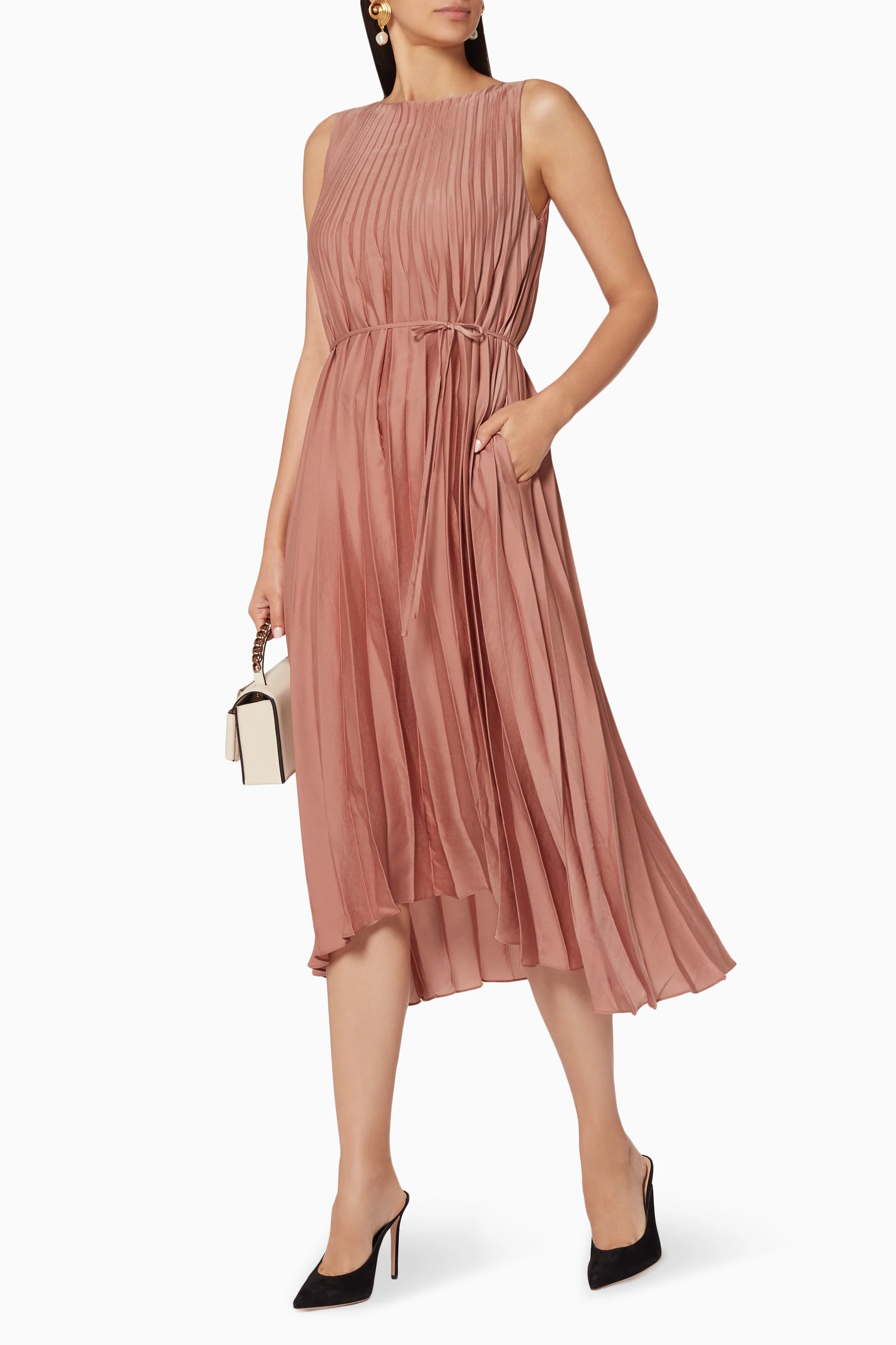 Buy Vince Pink Vintage Rose Chevron Pleated Midi Dress for Women Online Ounass Kuwait