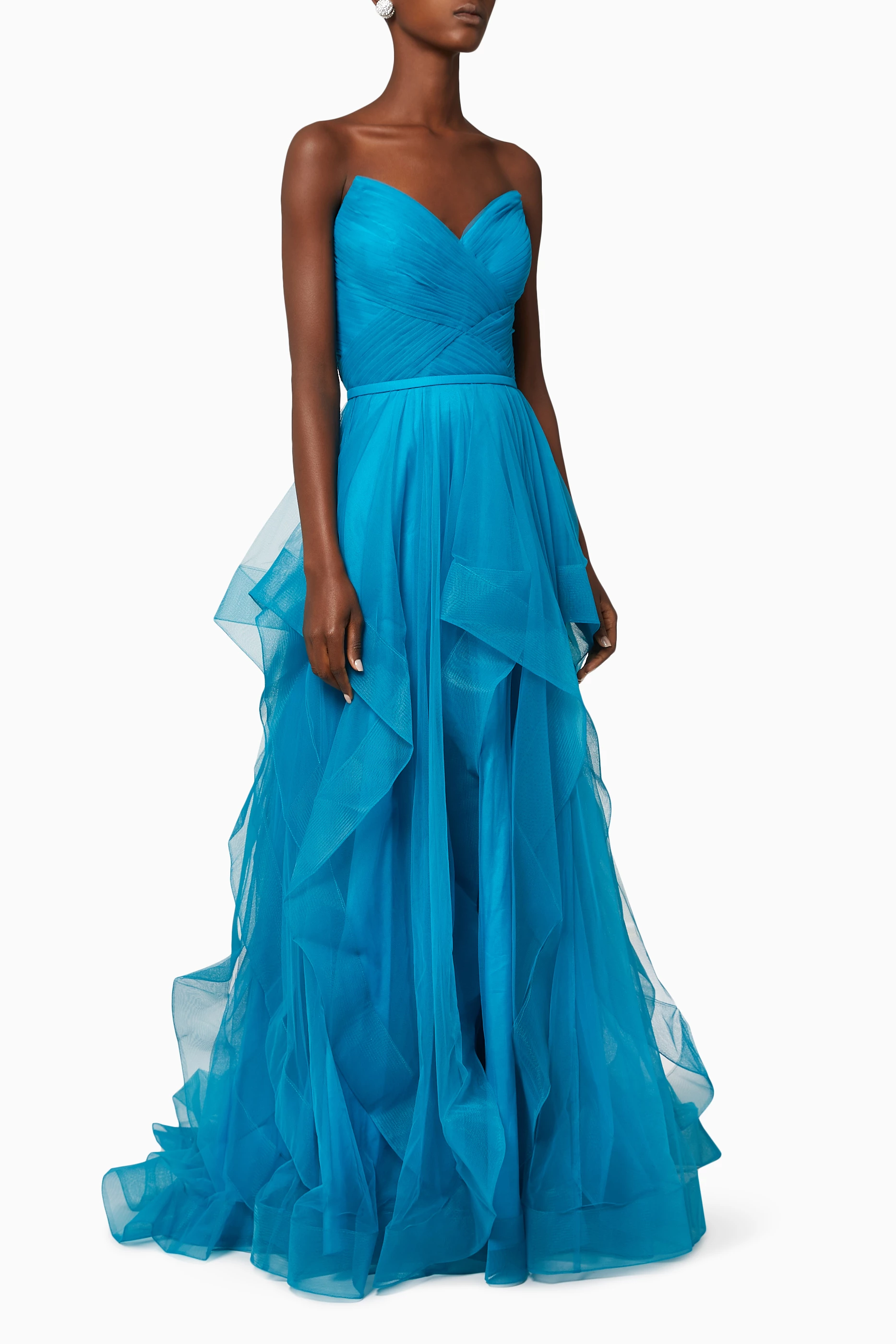Buy Basix Blue Cascade Tulle Gown for Women Online Ounass Kuwait
