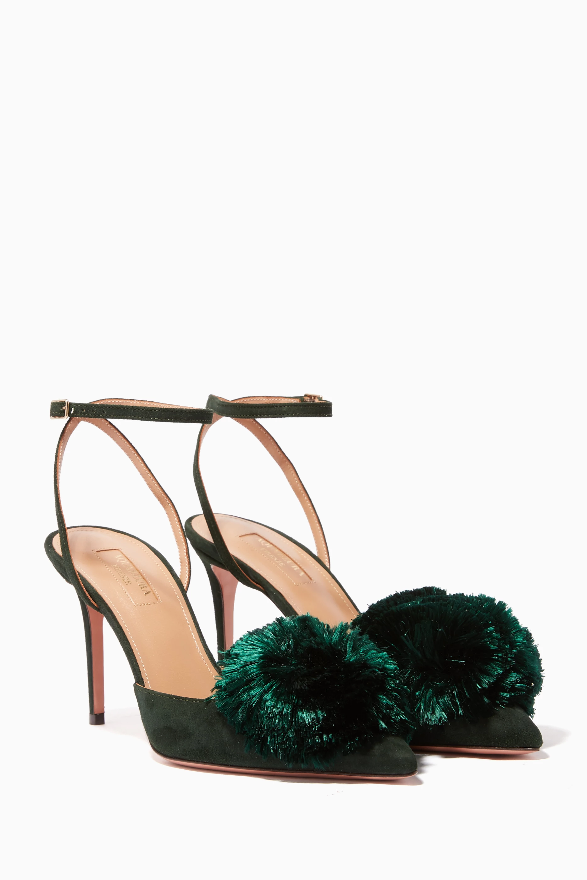 Buy Aquazzura Green Dark-Green Powder-Puff Suede Sling-Back Pumps