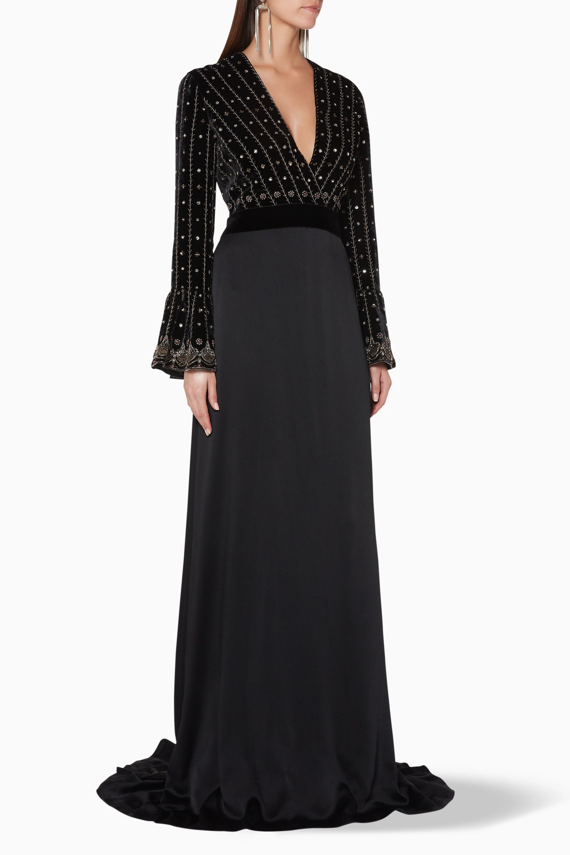 ワンピース GUCCI Black Crepe Long Dress Cotton crêpe dress in black | GUCCI® CA