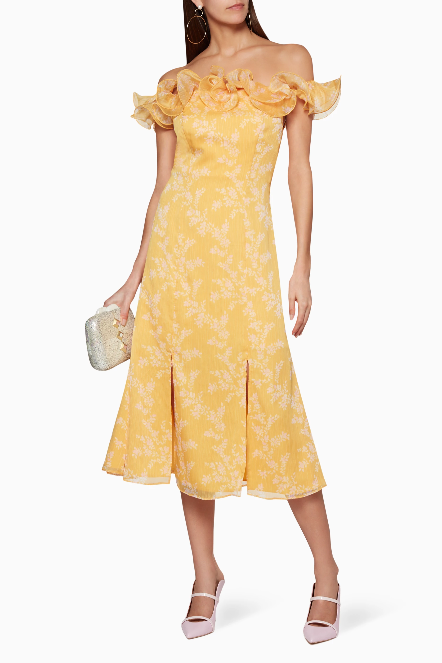 Buy Keepsake The Label Yellow Embrace Floral Midi Dress for Women Online Ounass Kuwait