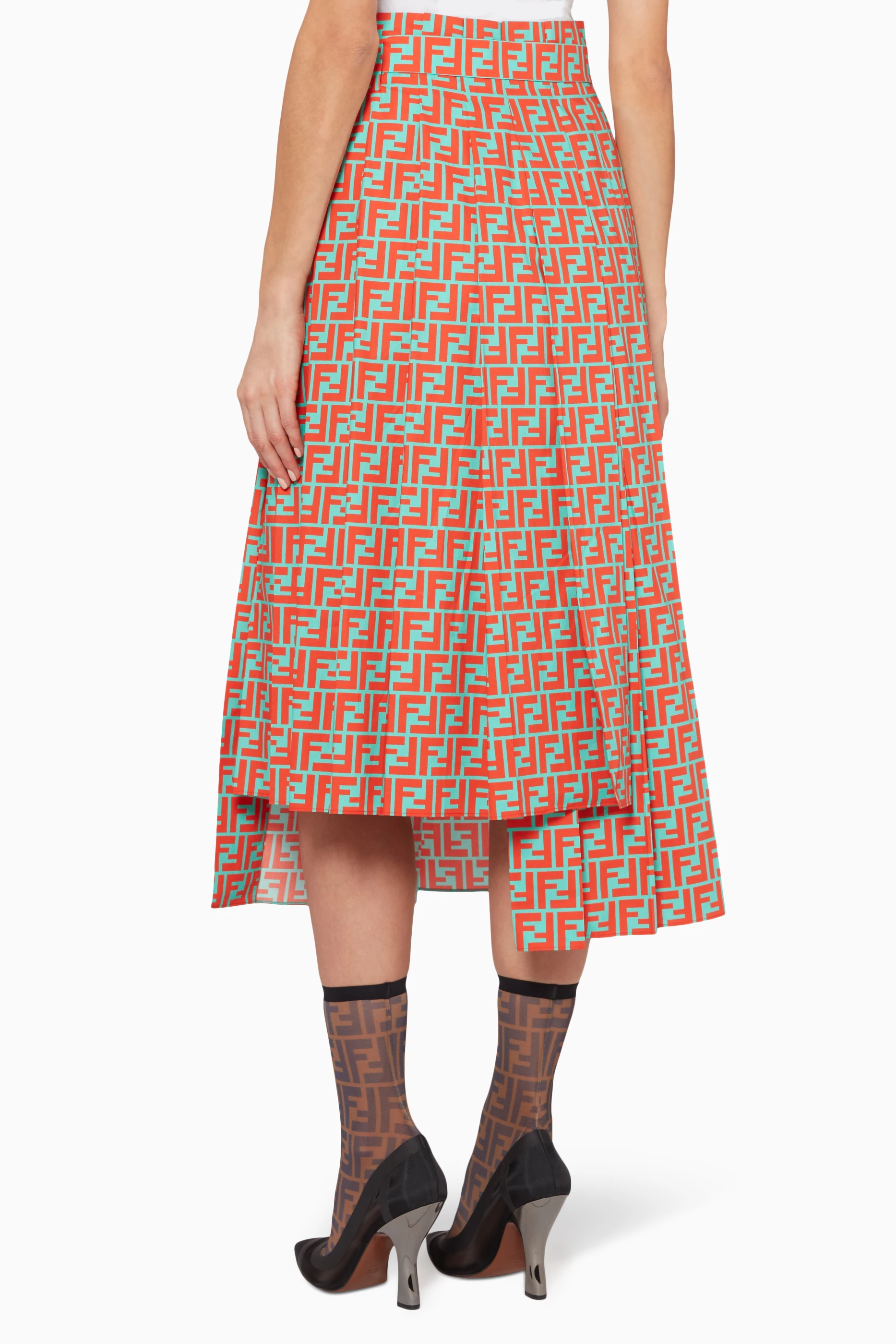 Buy Fendi Red Aquamarine Orange FF All Over Midi Skirt for Women Online Ounass Kuwait