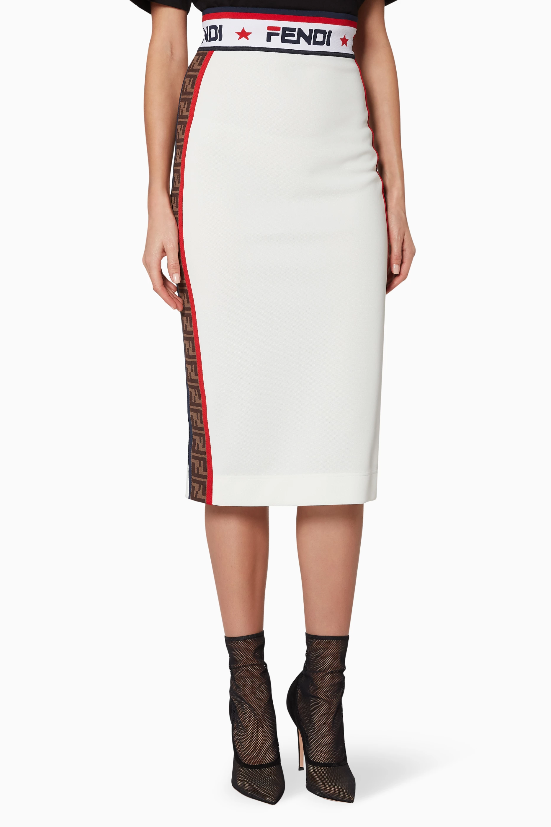 Buy Fendi White White Fendi Mania Pencil Skirt for Women Online Ounass Kuwait