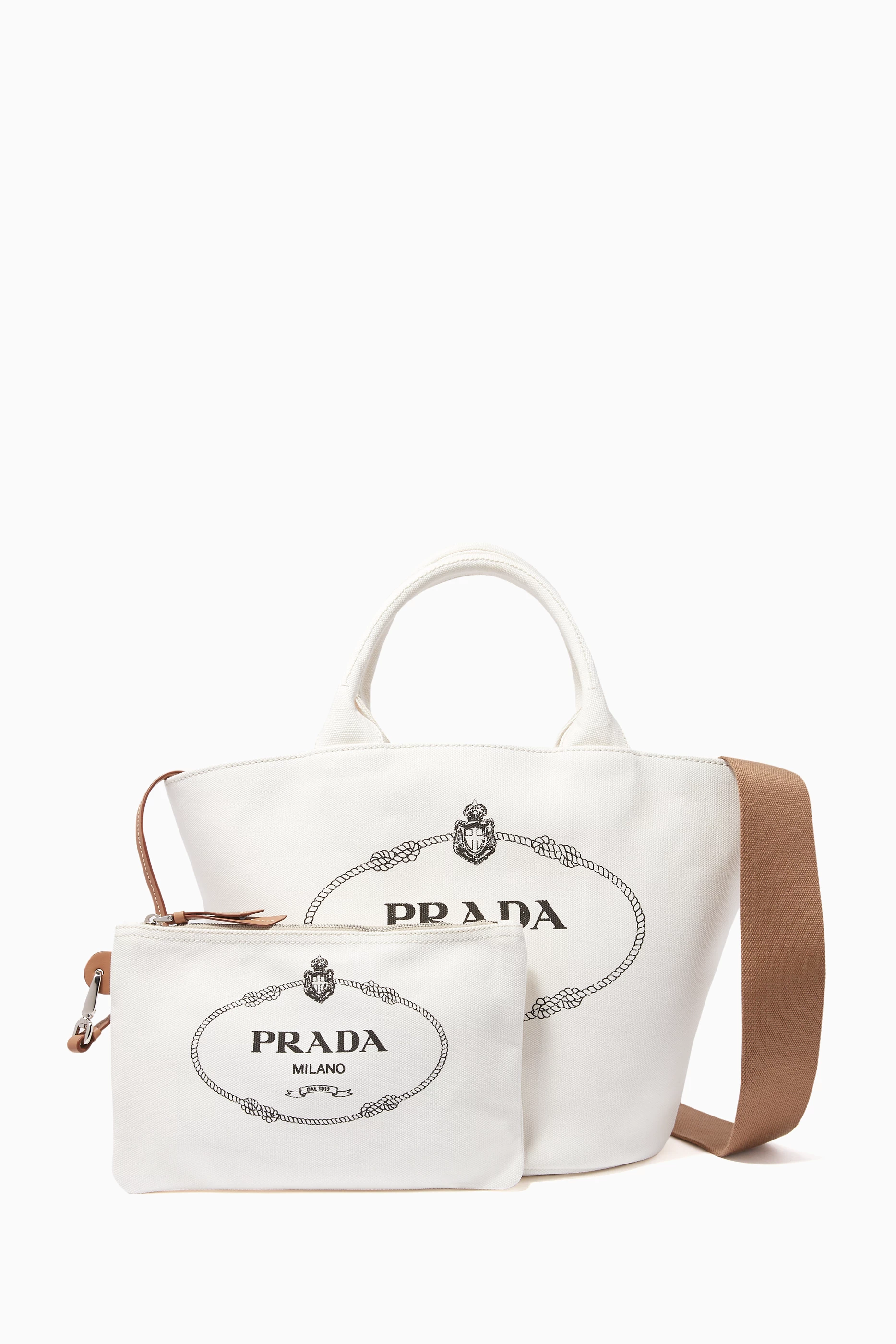 Buy Prada White White Logo Print Canvas Tote Bag for Women Online Ounass Kuwait