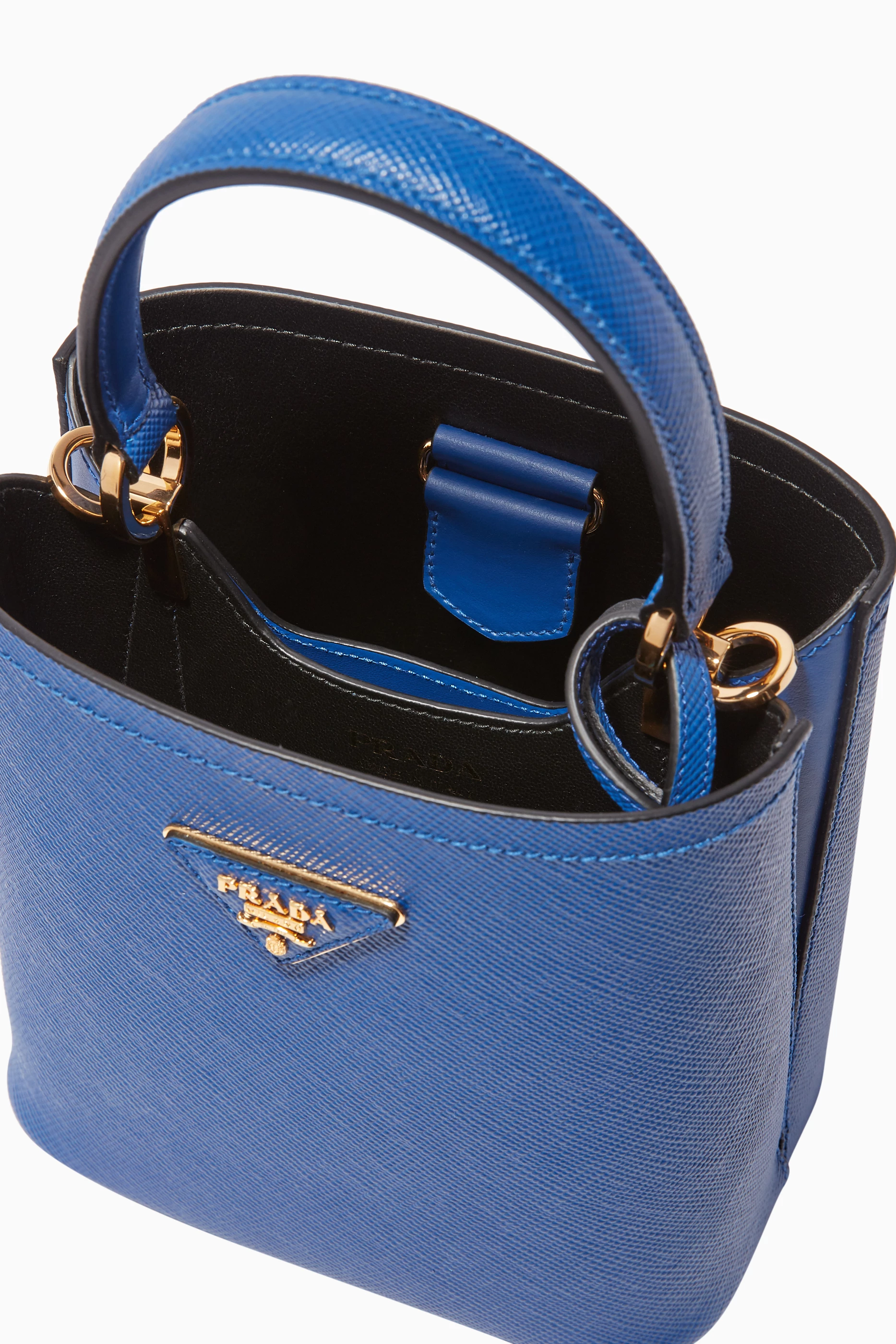 Buy Prada Blue Panier Small Saffiano Leather Bucket Bag for Women Online Ounass Kuwait
