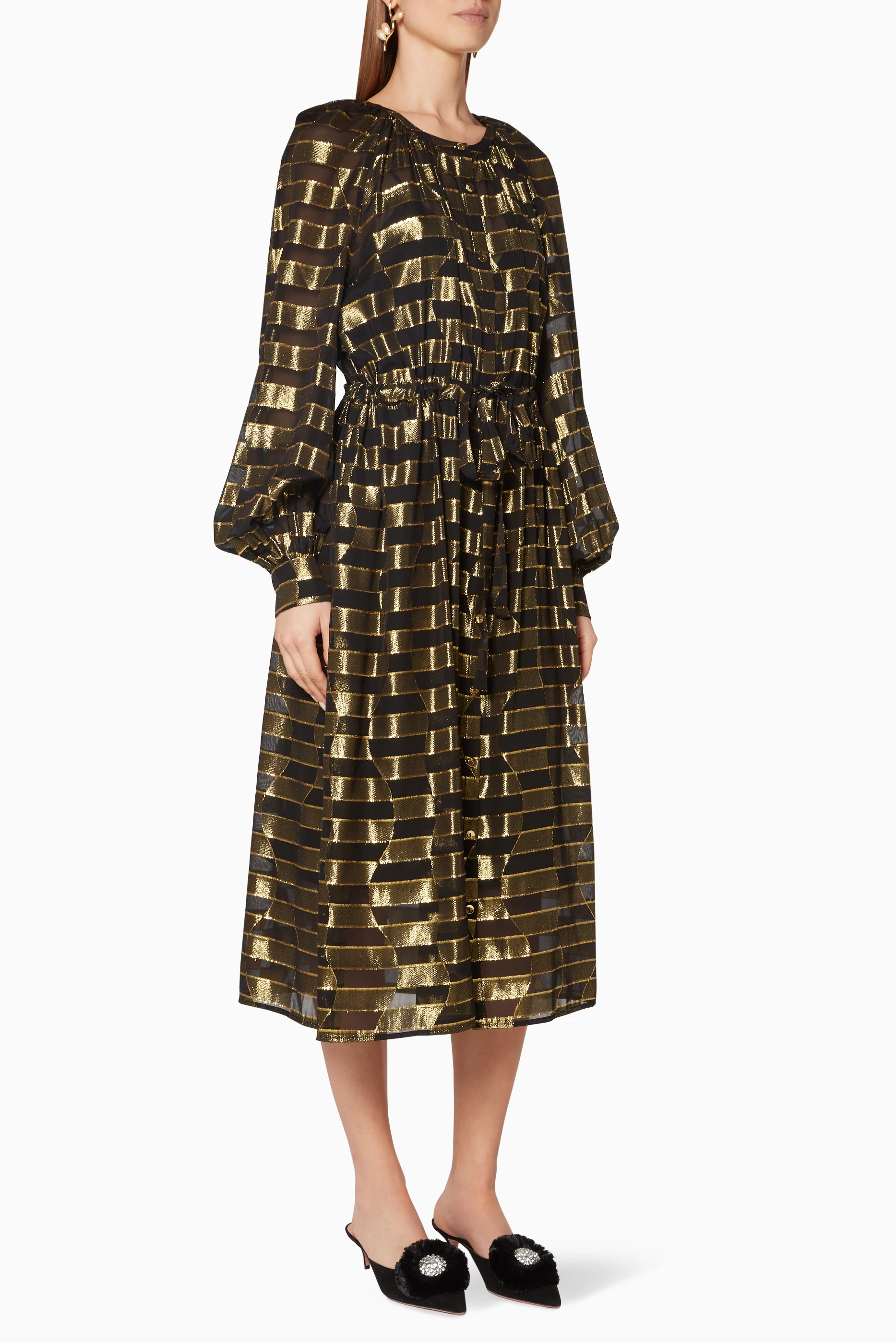 Buy Stine Goya Black Black Gold Lydia Midi Dress for Women Online Ounass Kuwait