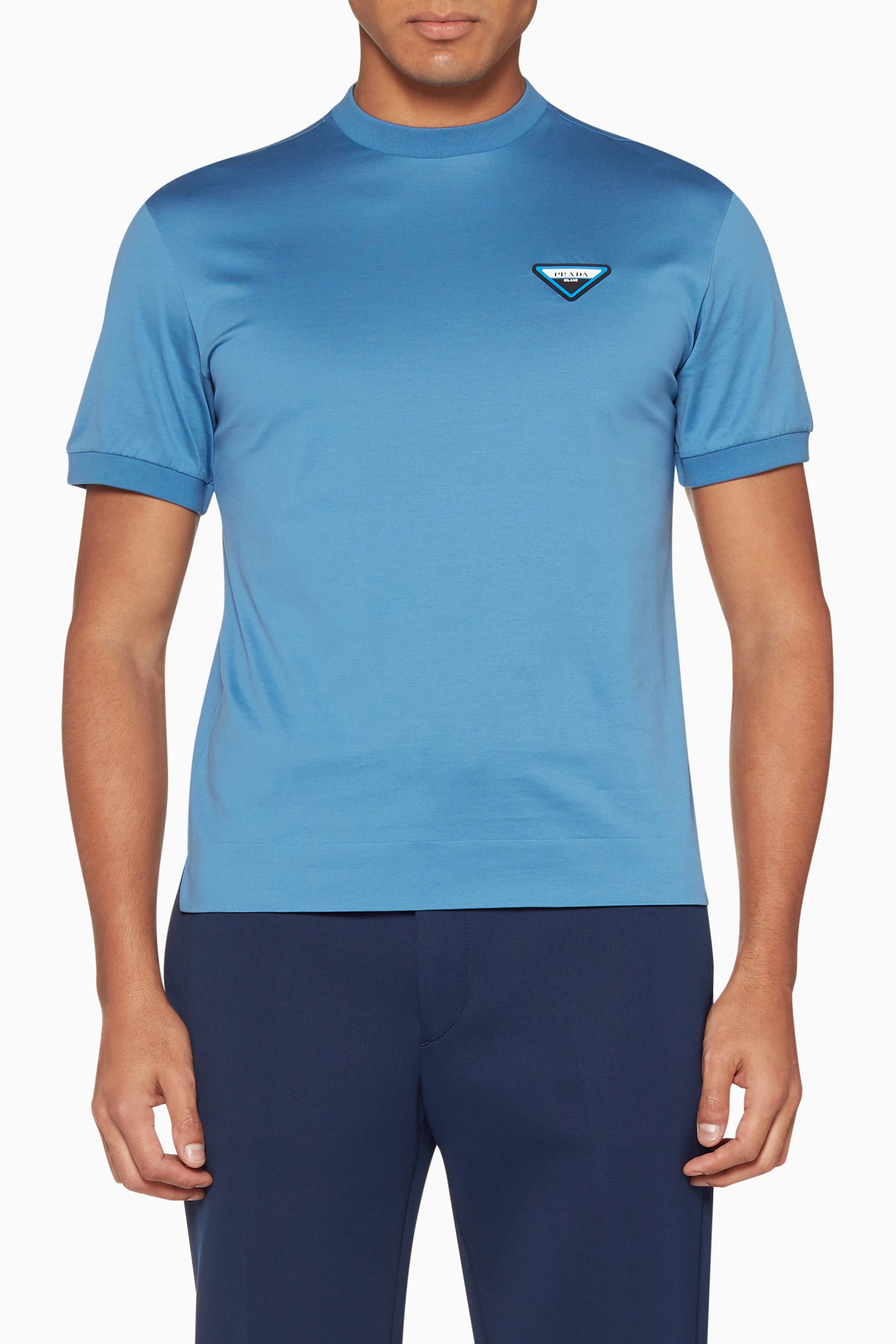 Buy Prada Blue Light Blue Triangle Logo T-Shirt for Men Online 