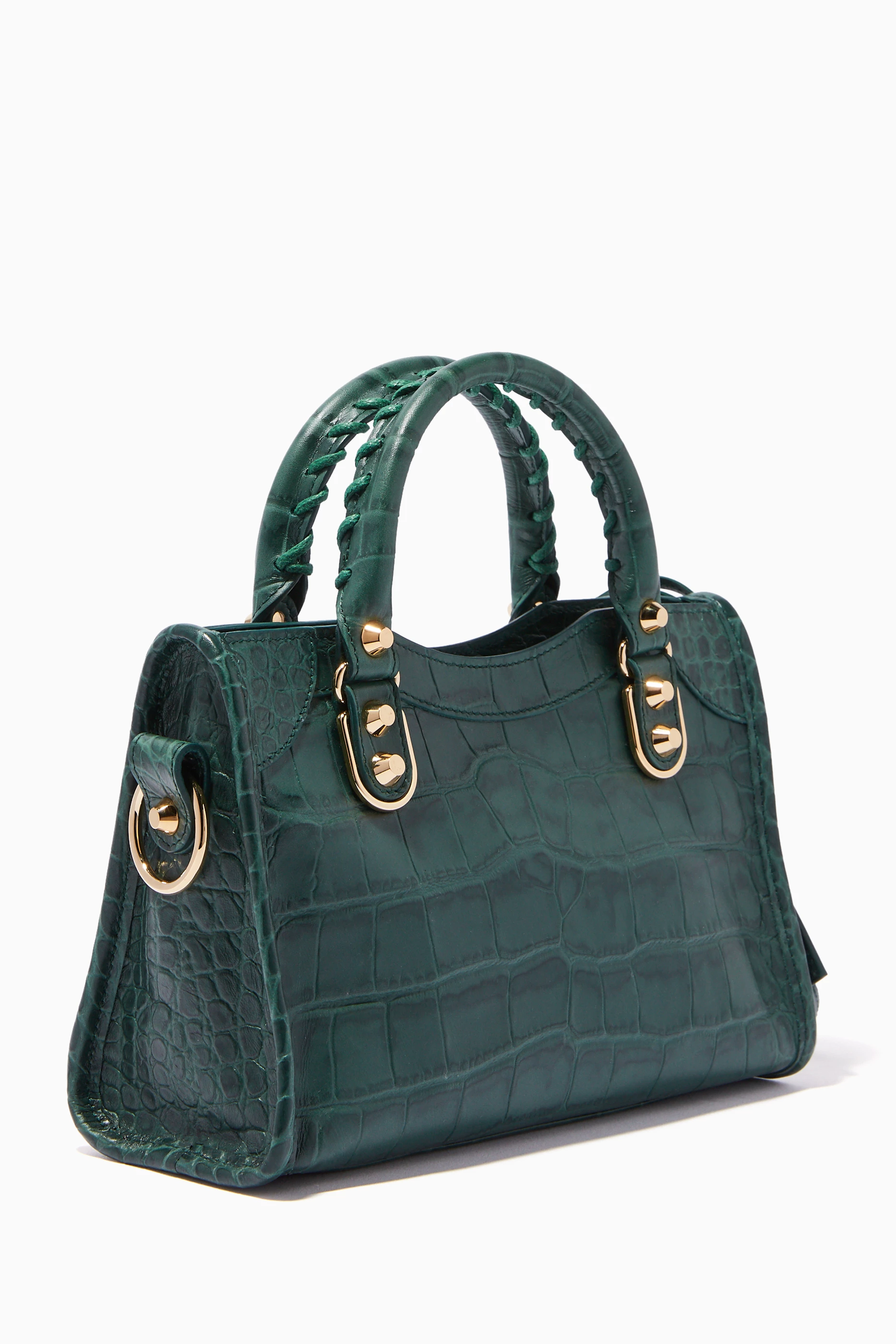 Buy Balenciaga Green City S Crocodile-Effect Leather Mini Bag for
