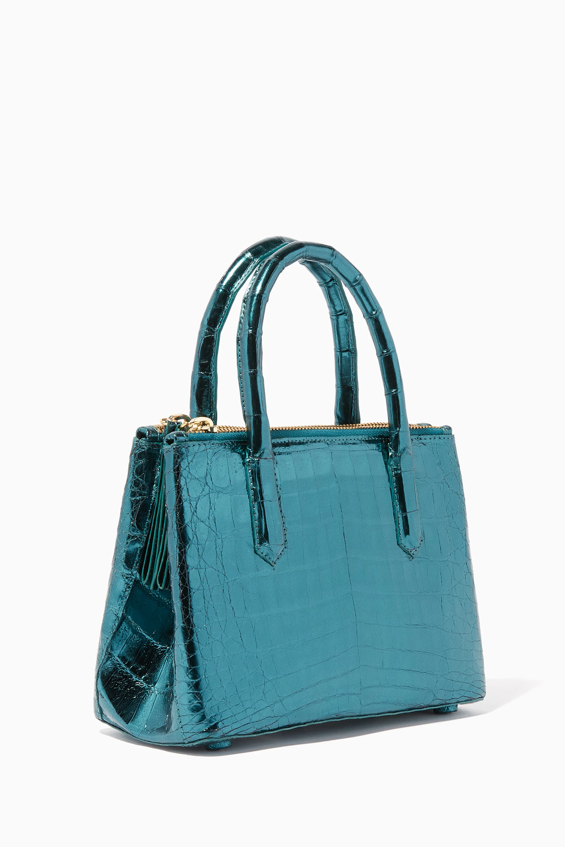 Buy Nancy Gonzalez Green Metallic Crocodile Leather Tote Bag for Women Online Ounass Kuwait