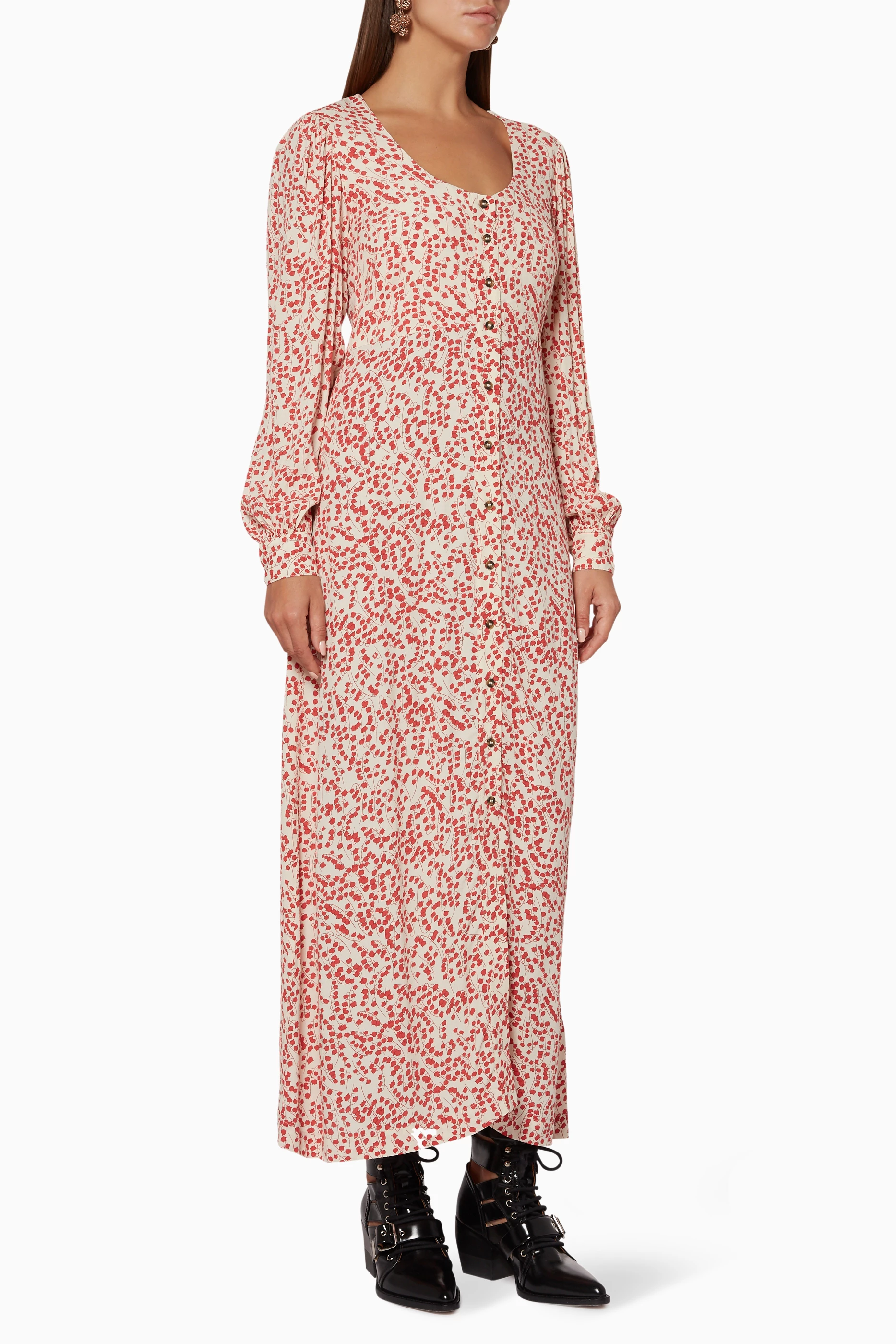 Buy Ganni Red Red Goldstone Crepe Maxi Dress for Women Online Ounass Kuwait