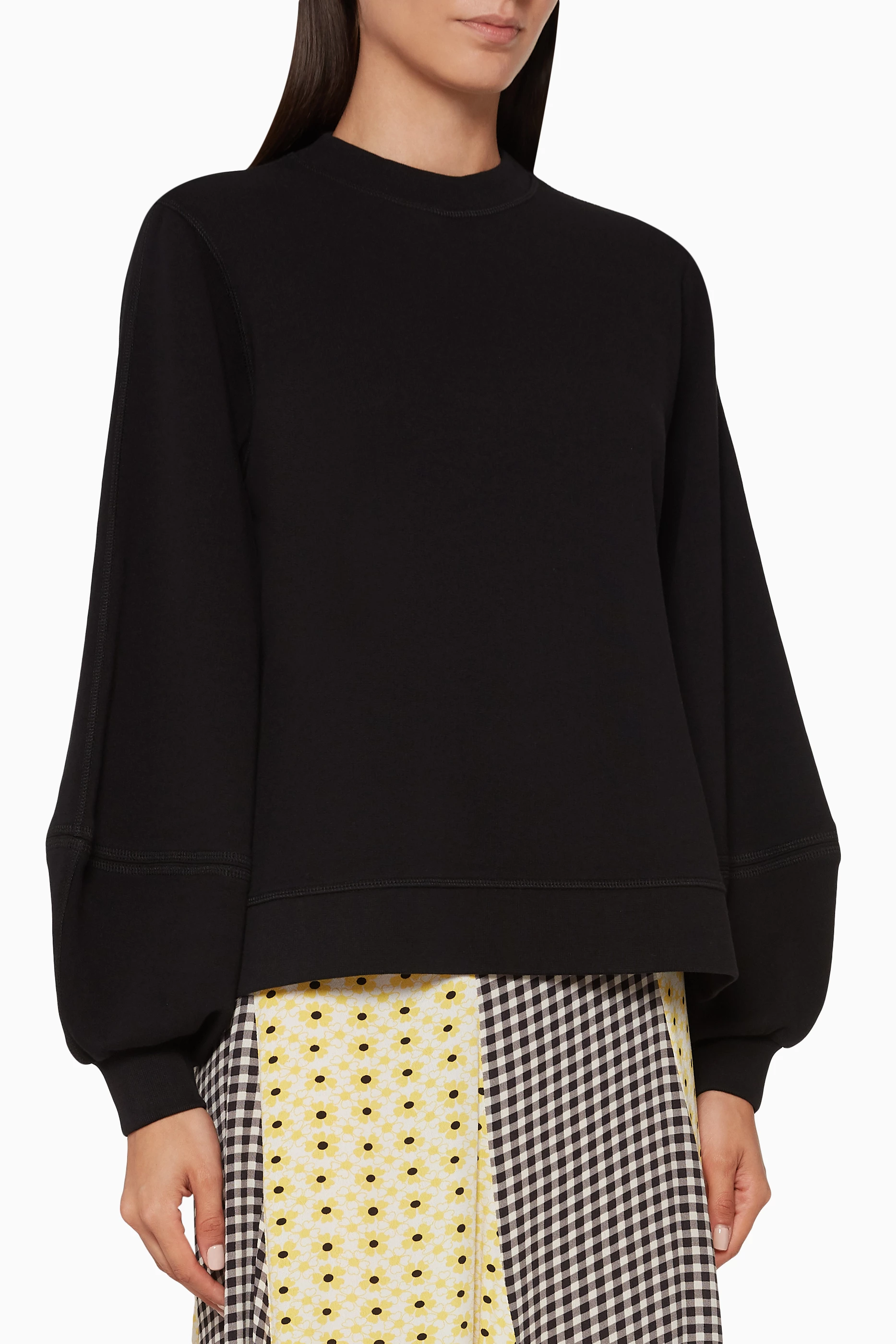Buy Ganni Black Isoli Balloon-Sleeved Sweater for Women Online - Main Image