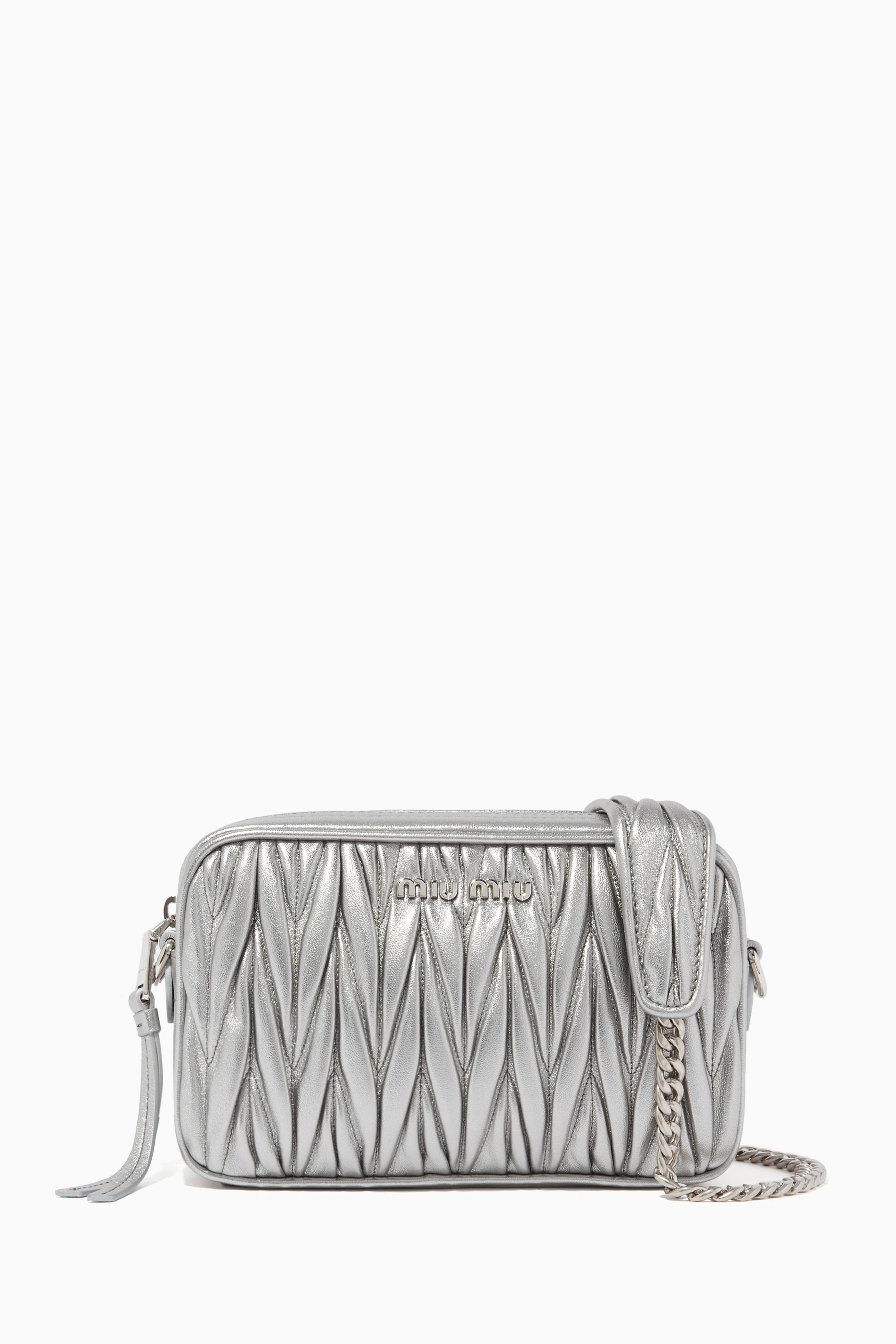 Buy Miu Miu Silver Matelasse Leather Camera Bag for Women Online Ounass Kuwait