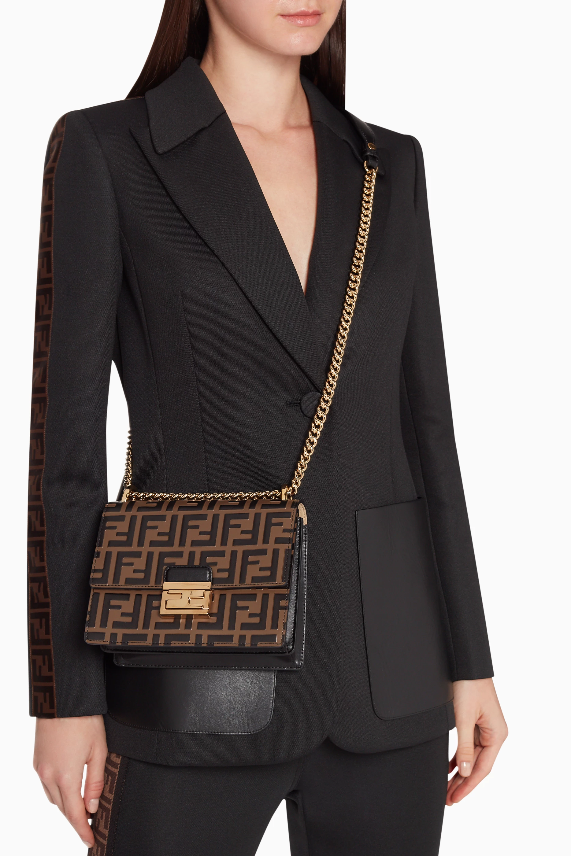 Buy Fendi Brown Small Kan U FF Leather Shoulder Bag for Women Online Ounass Kuwait