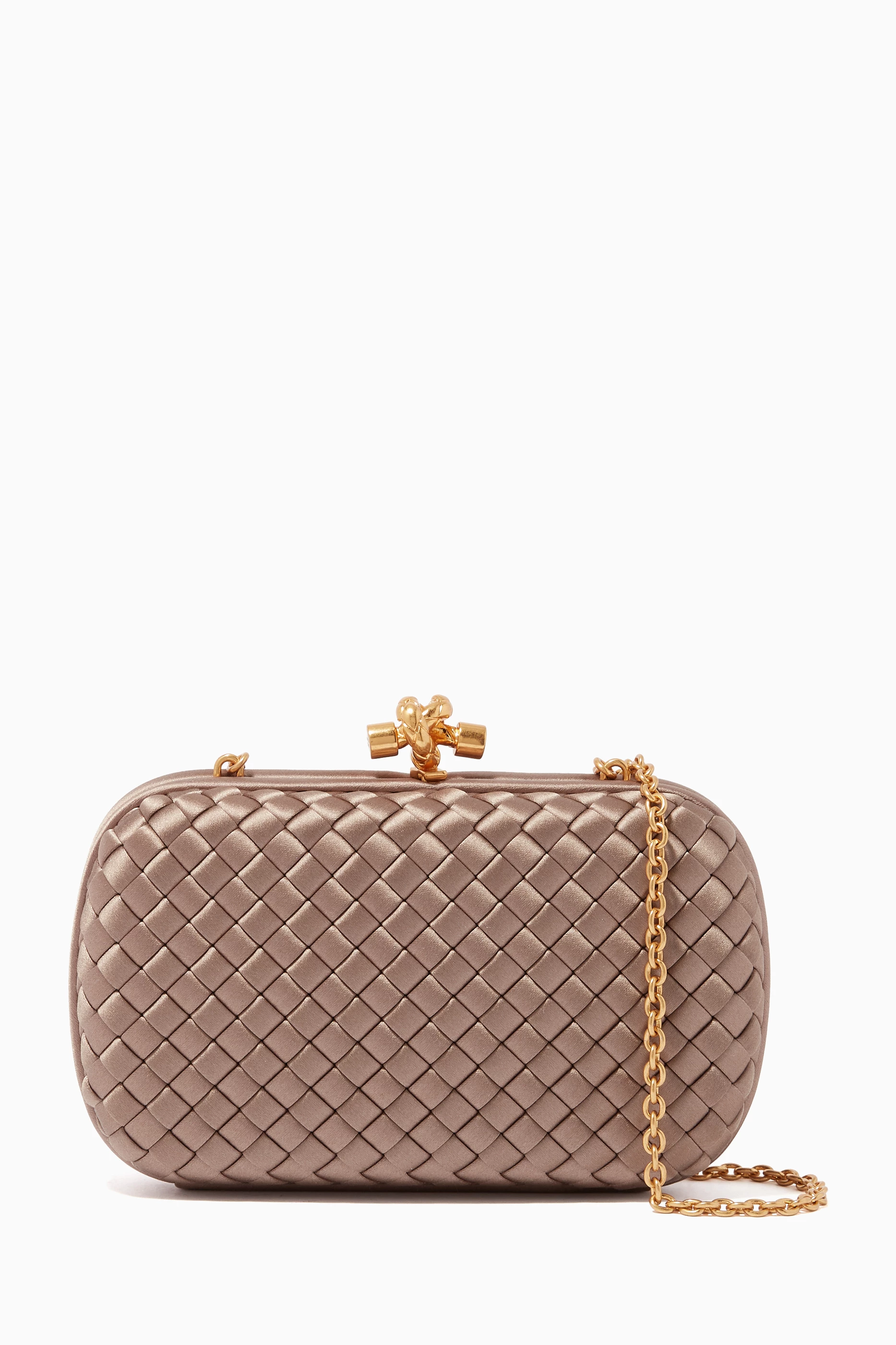 Buy Bottega Veneta Grey Knot Intrecciato Silk Chain Clutch Bag for Women Online Ounass Kuwait