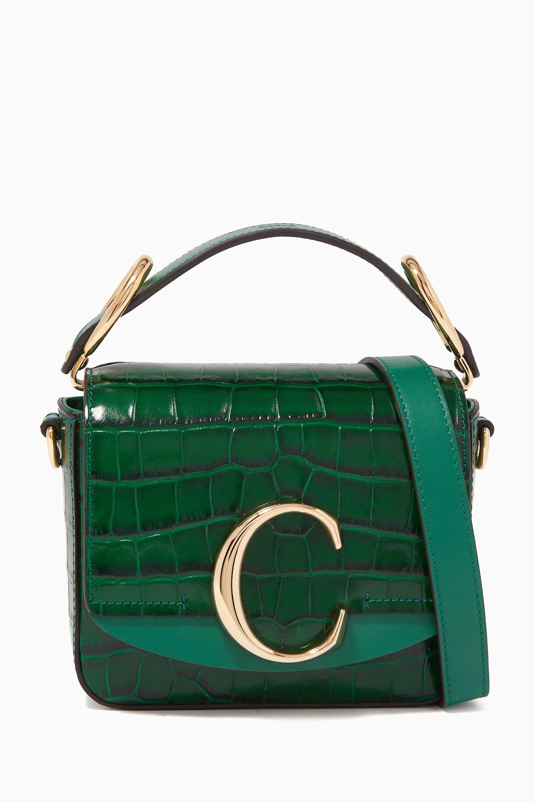 Buy Chloe Green Mini Chloe C Crocodile Embossed Leather Bag for Women Online Ounass Kuwait