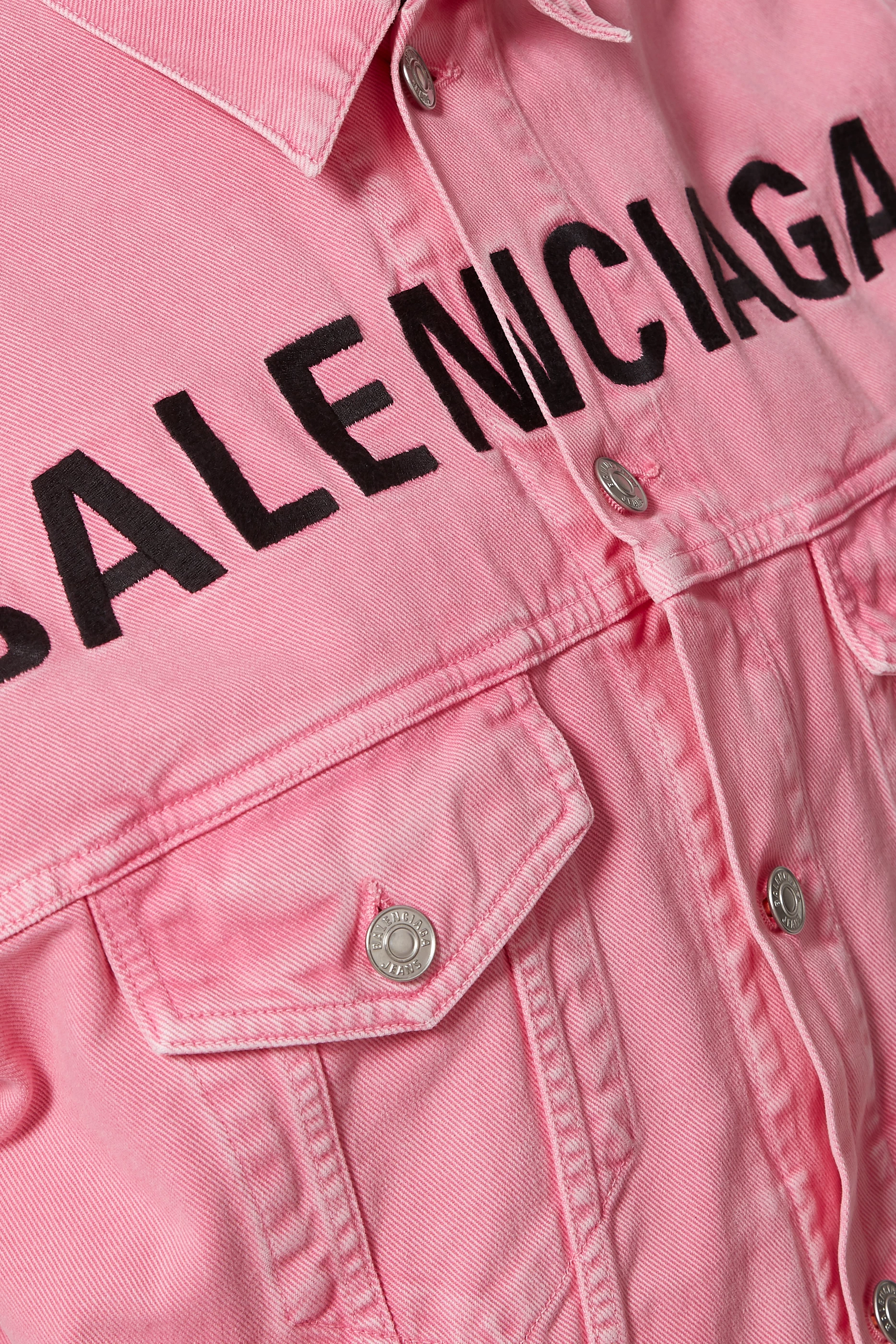 Buy Balenciaga Pink Logo Denim Jacket for Women Online