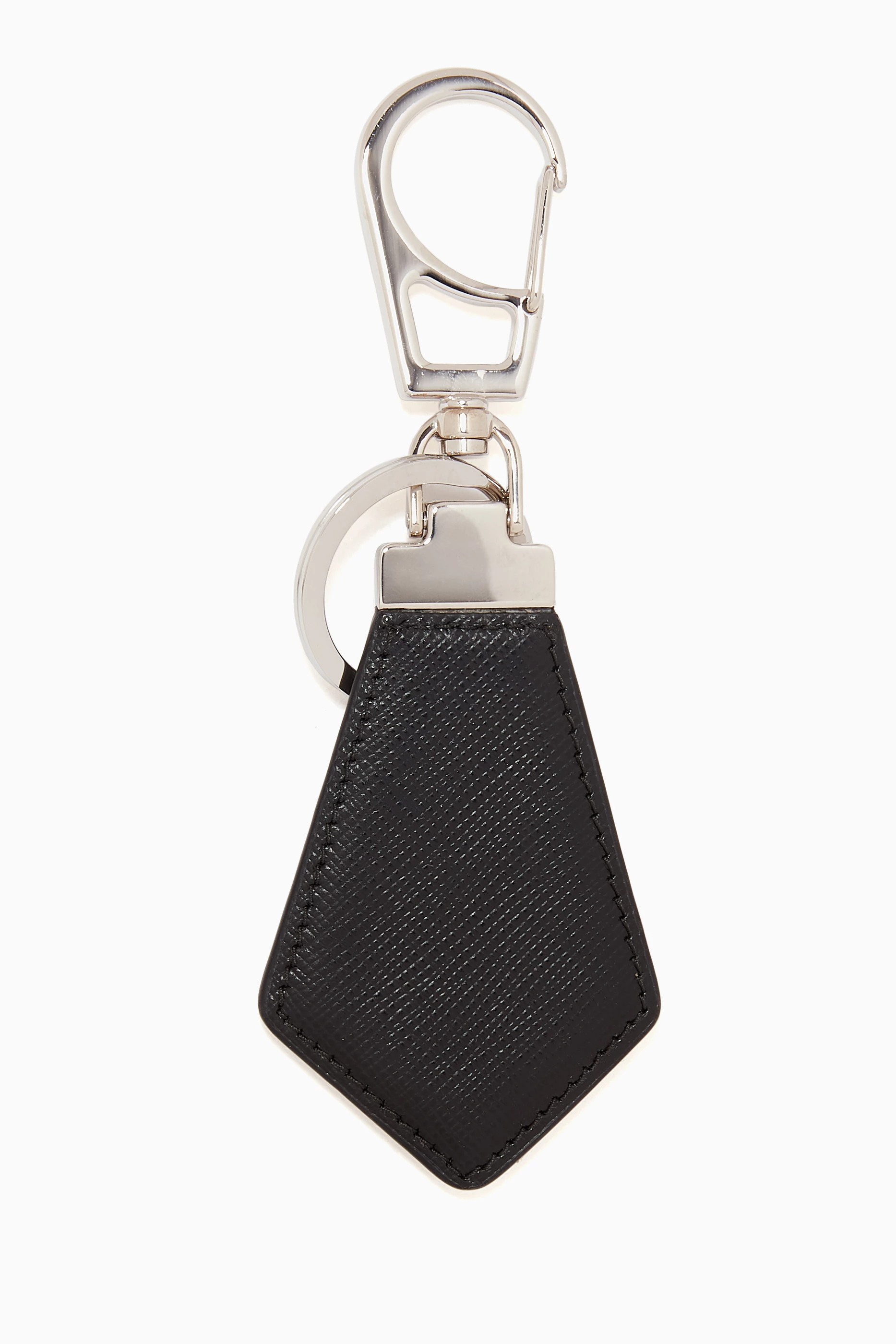 Buy Prada Black Saffiano Leather Logo Key Ring for Men