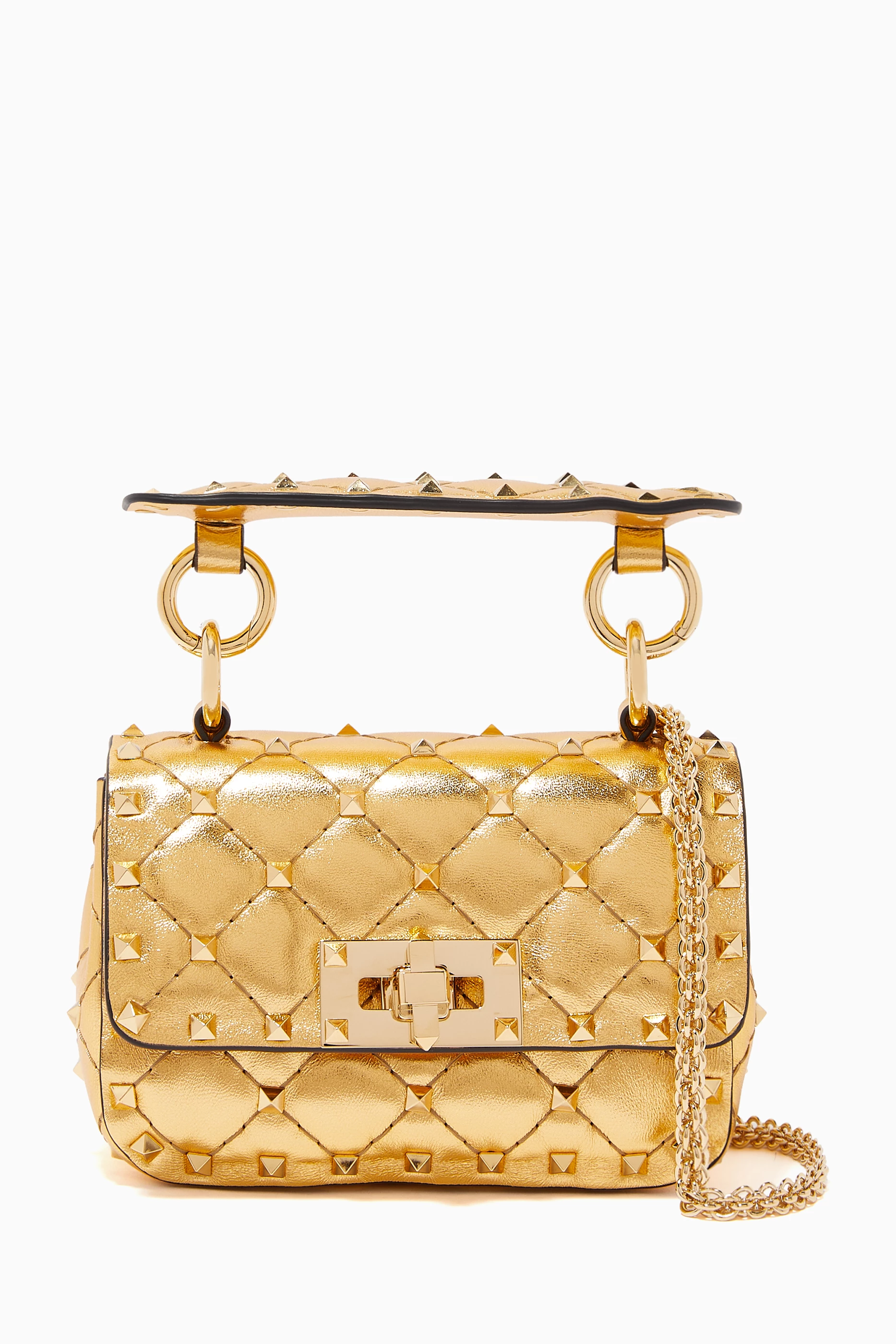 Buy Valentino Garavani Gold Valentino Garavani Micro Rockstud Spike Bag in Metallic Nappa for Women Online Ounass Kuwait