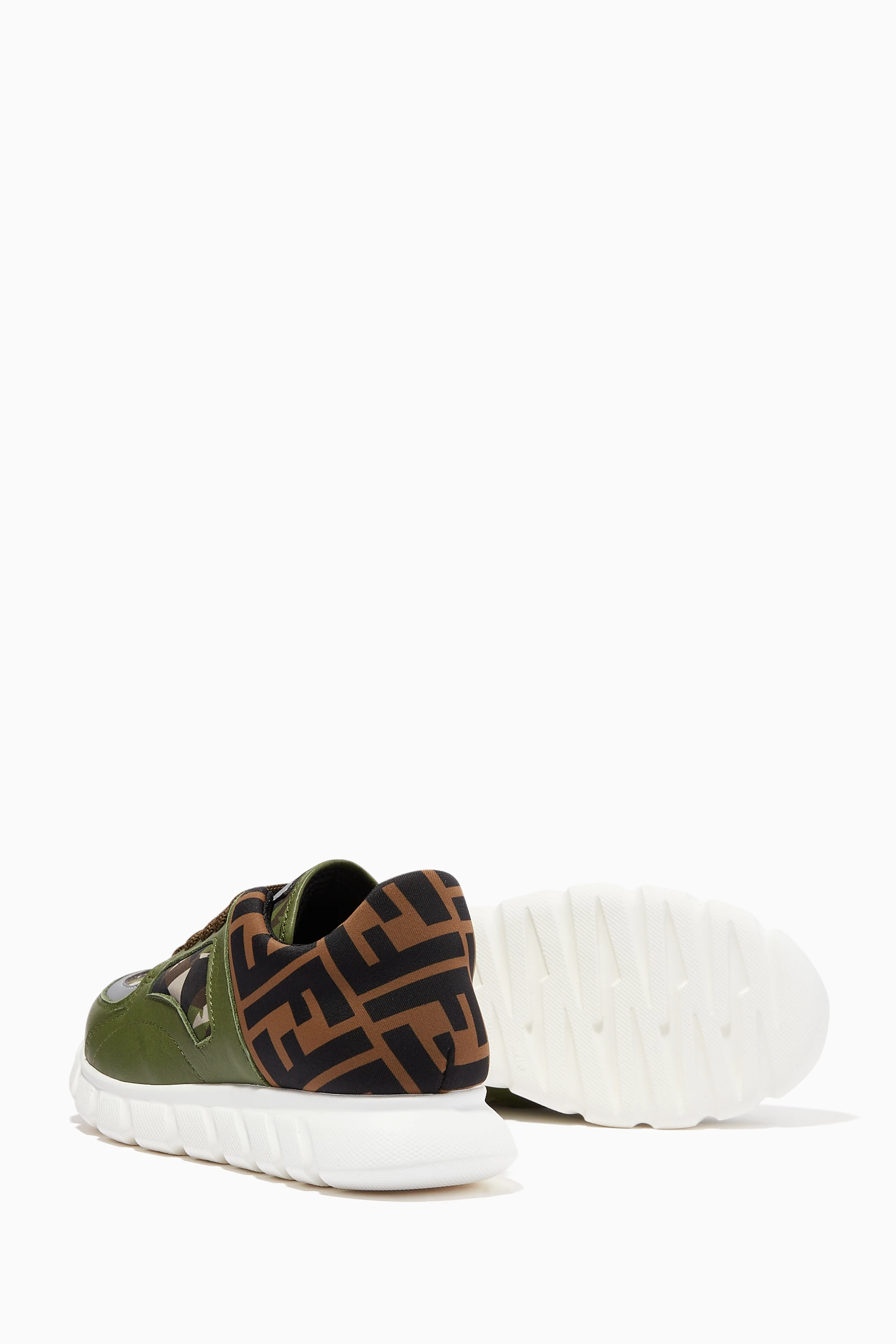 Buy Fendi Green FF Logo Camo Sneakers in Leather for Boys Online