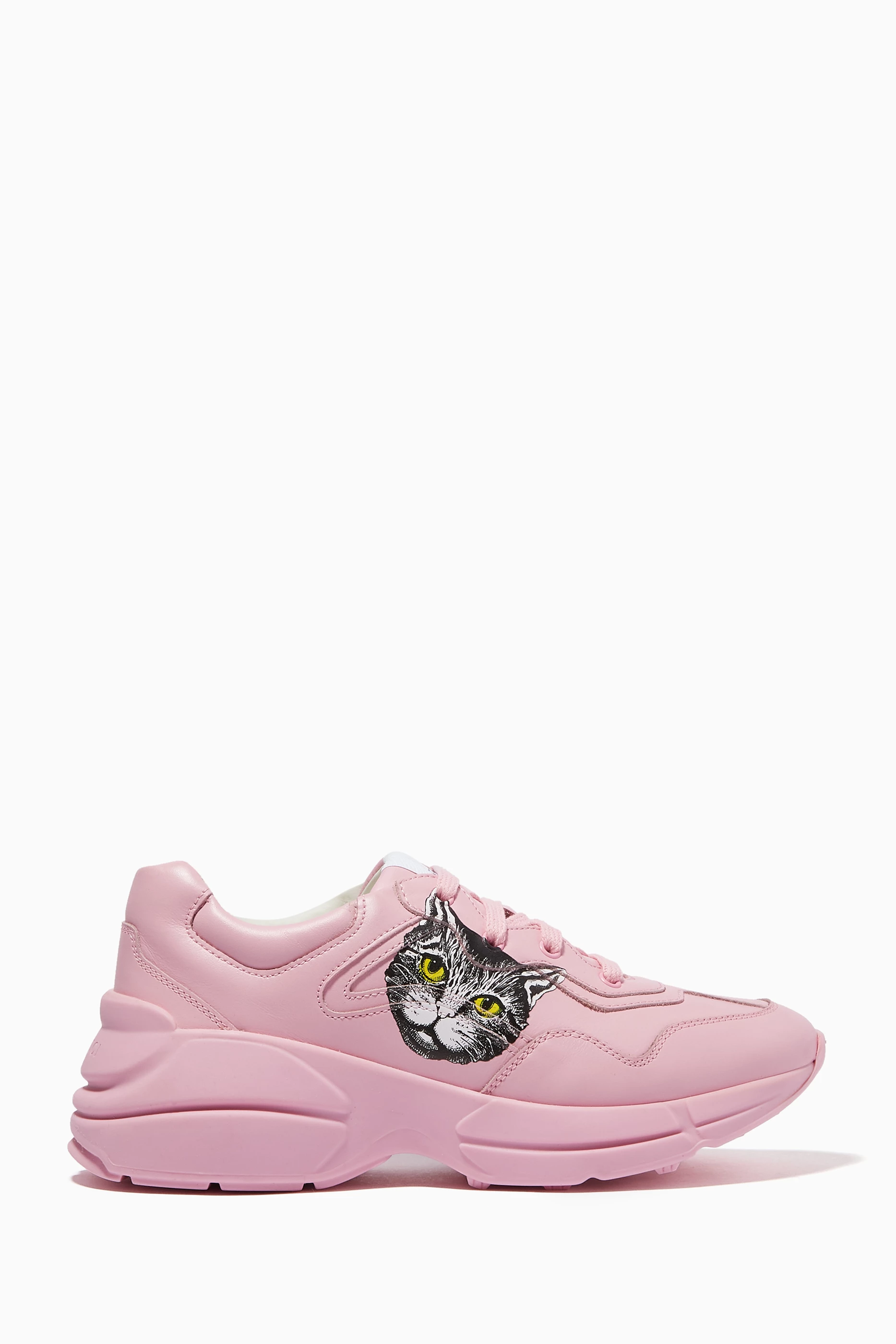 Buy Gucci Pink Mystic Cat Rhyton Sneakers in Leather for Girls 