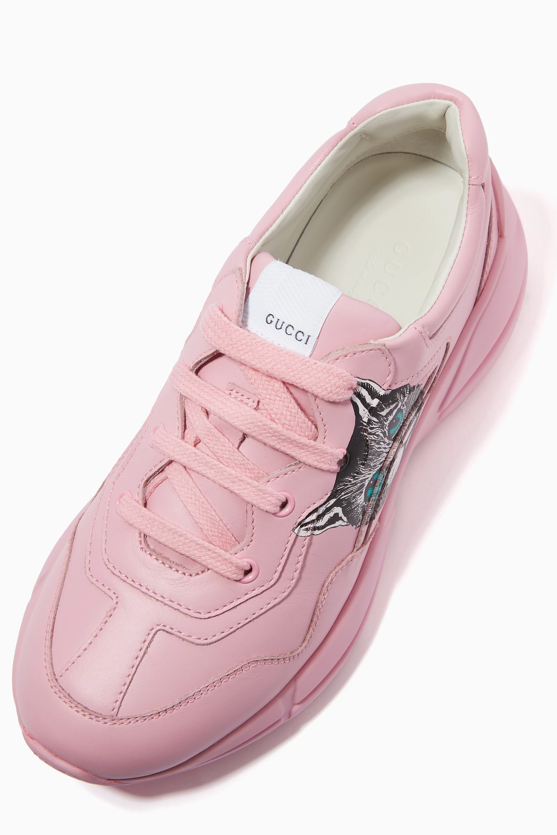 Buy Gucci Pink Mystic Cat Rhyton Sneakers in Leather for Girls 