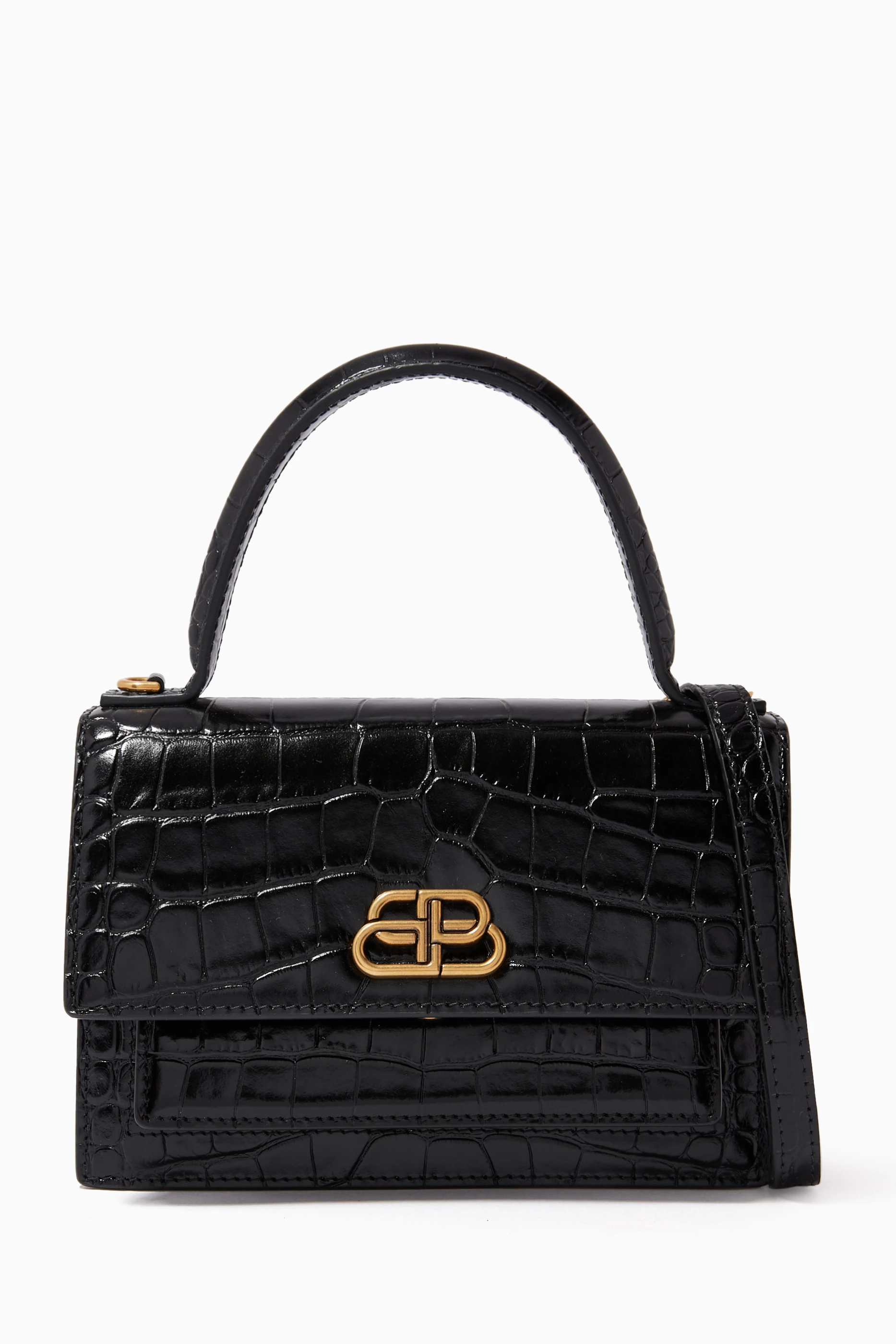 Buy Balenciaga Black Sharp XS Satchel Shoulder Bag in Shiny Crocodile Embossed Calfskin for Women Online Ounass Kuwait