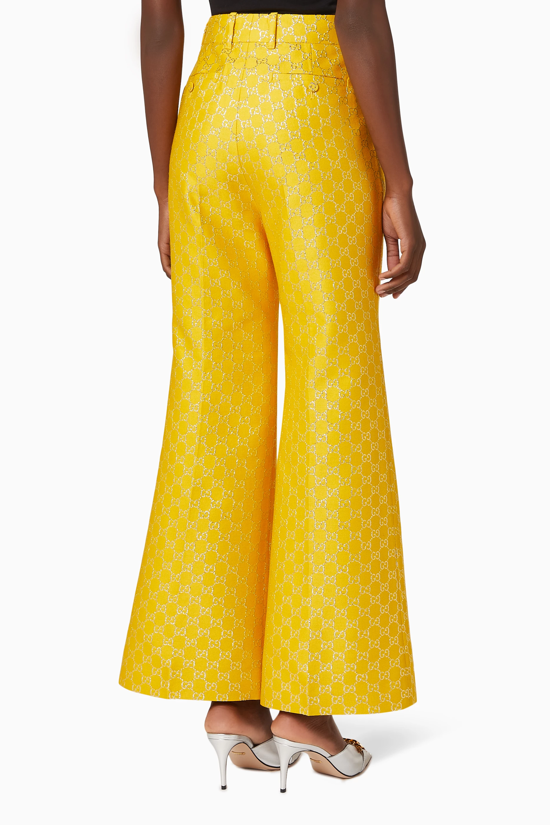 パンツ GUCCI Women Straight Pants 820466Z8BZI 2502 YELLOW Cotton drill pants with Horsebit in beige | GUCCI® US