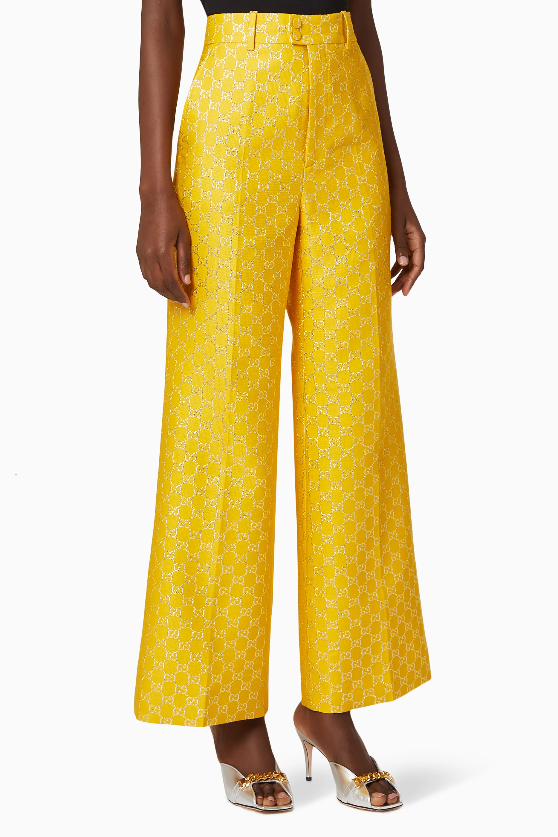 パンツ GUCCI Women Straight Pants 820466Z8BZI Yellow Relaxed fit GG jacquard trousers in yellow | GUCCI® AE