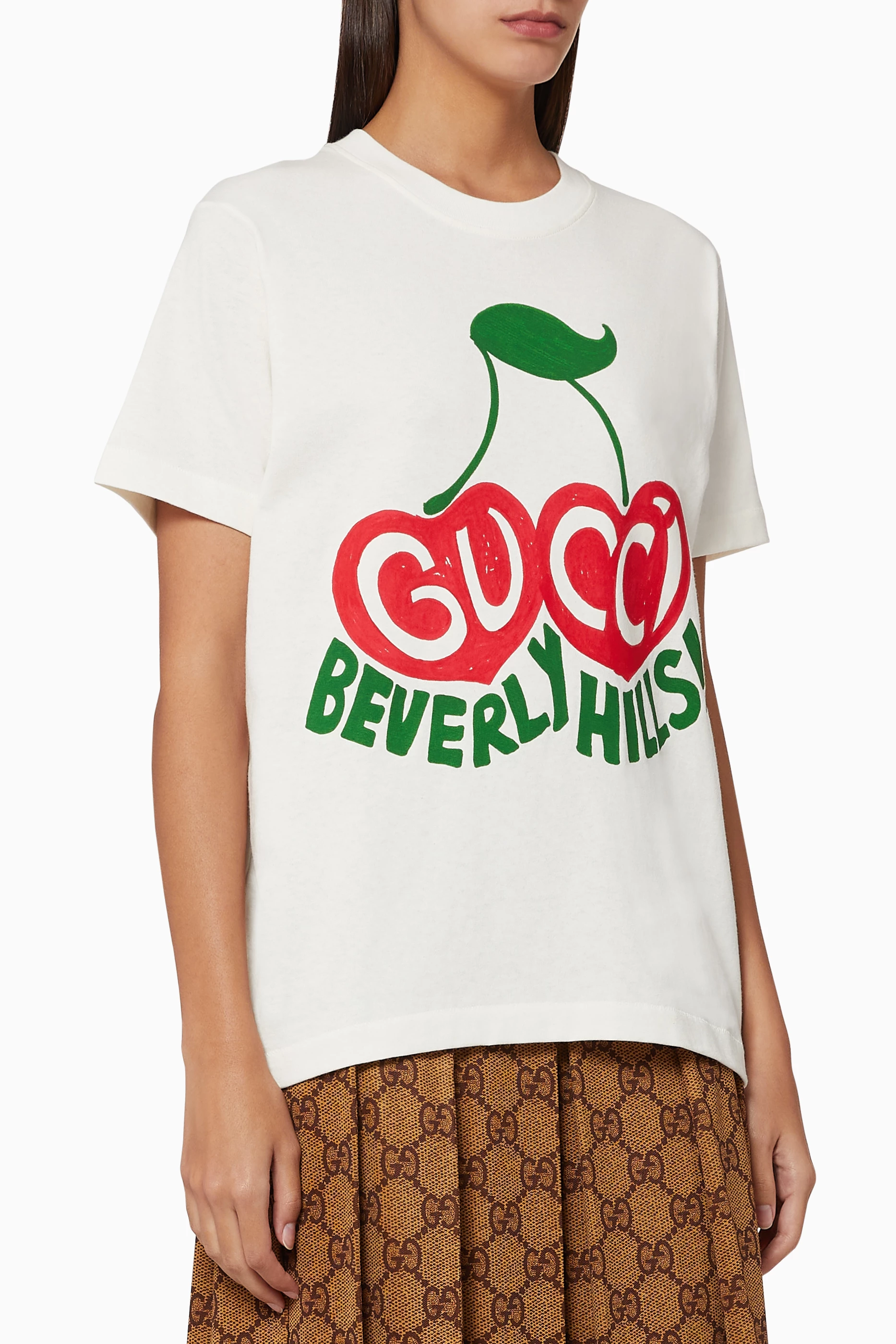 トップス GUCCI Beverly Hills cherry Knit Gucci Beverly Hills Cherries Intarsia-knit Top in Blue | Lyst