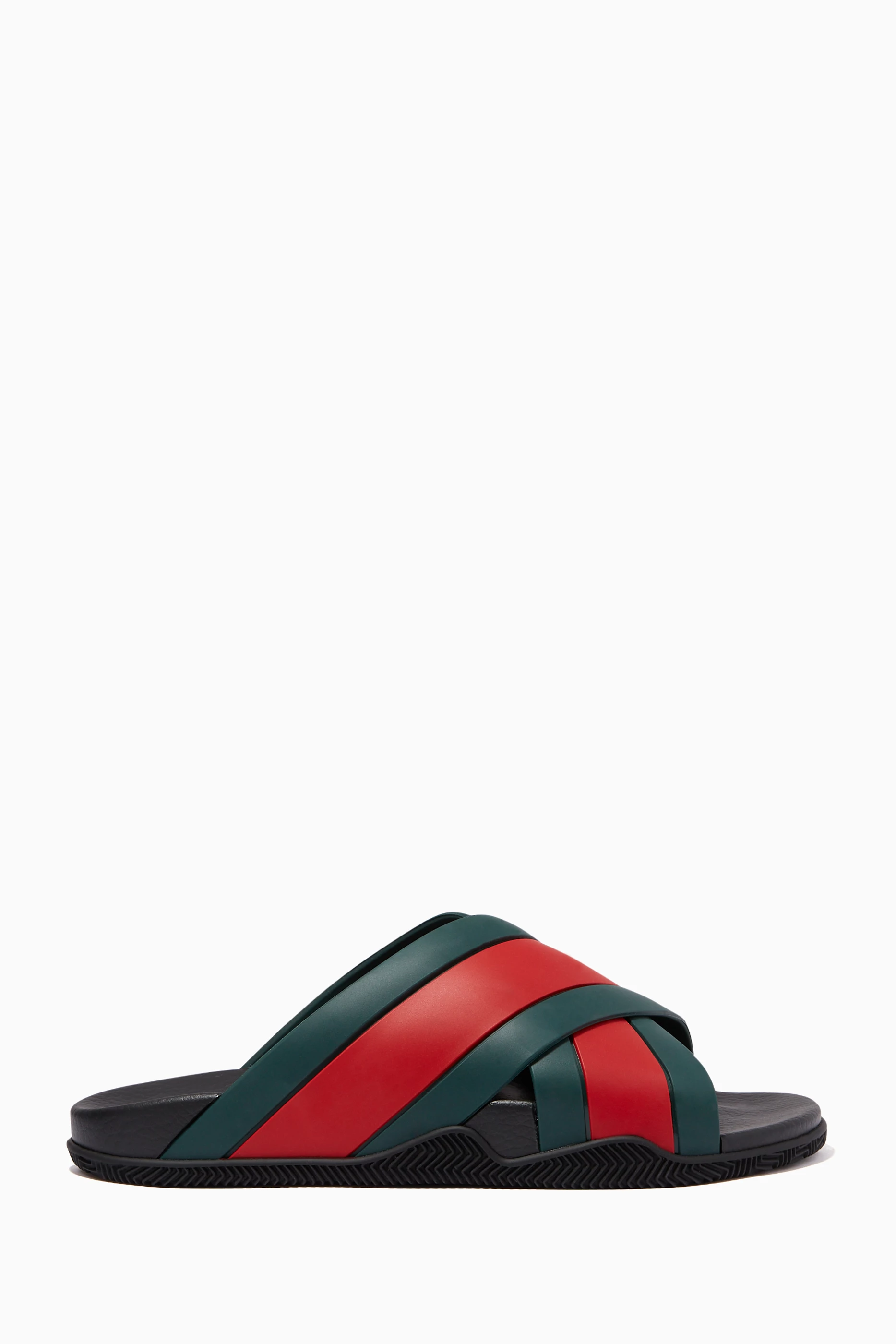 Buy Gucci Multicolour Web Slide Sandals in Rubber for Men Online