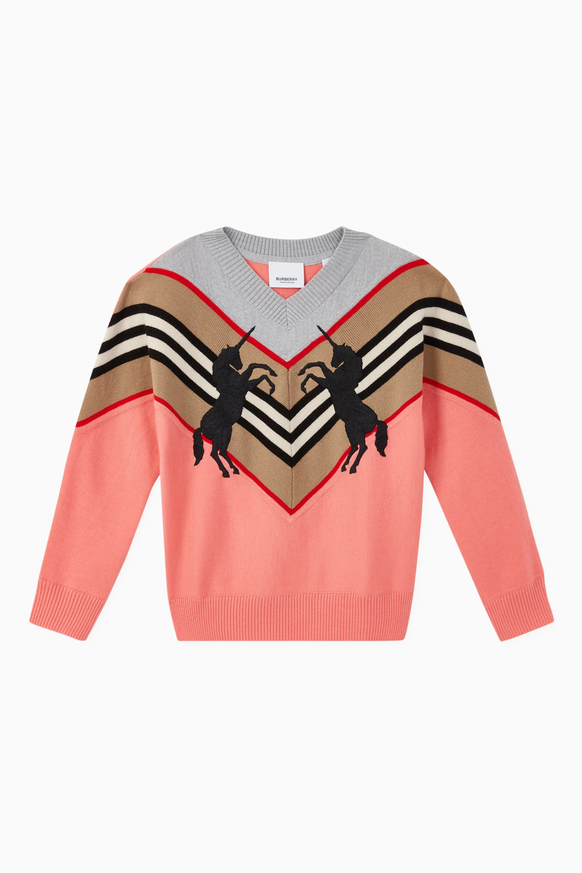Buy Burberry Pink Icon Stripe Unicorn Technical Wool Sweater for Girls Online Ounass Kuwait