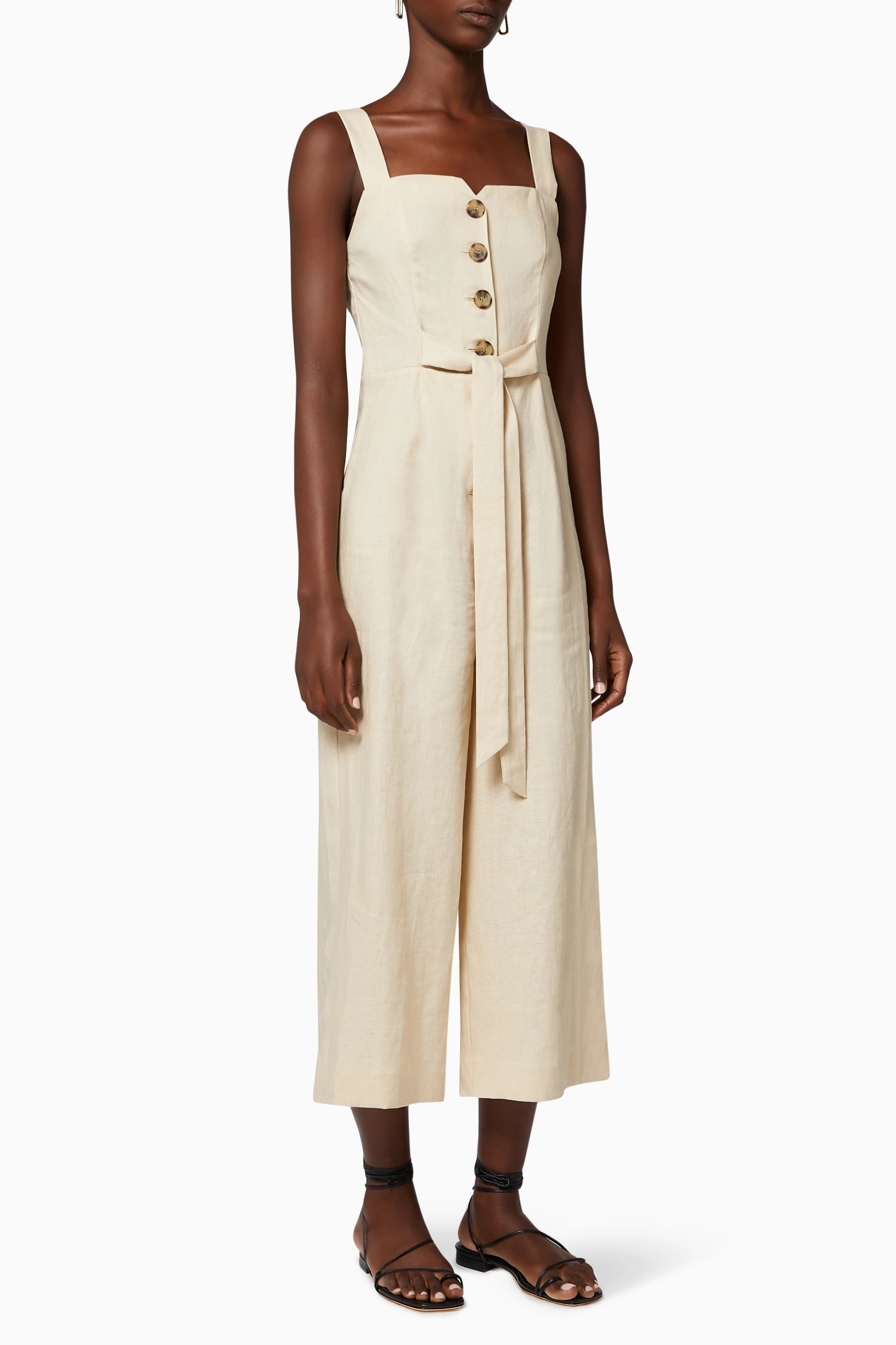 Buy WHISTLES Neutral Hadley Linen Jumpsuit for Women Online Ounass Kuwait