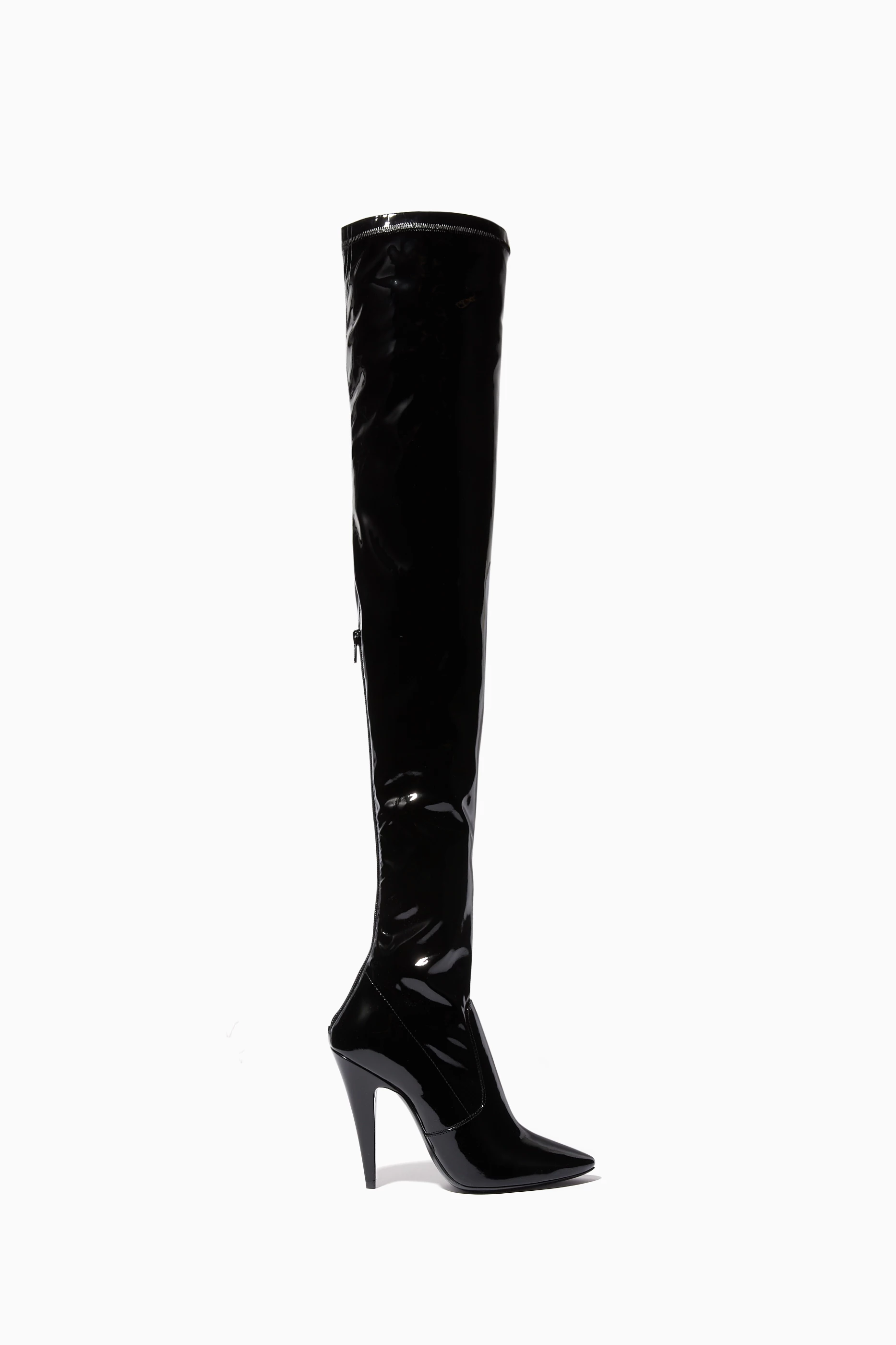 Buy SAINT LAURENT Black Aylah 110 Over-The-Knee Boots in Patent