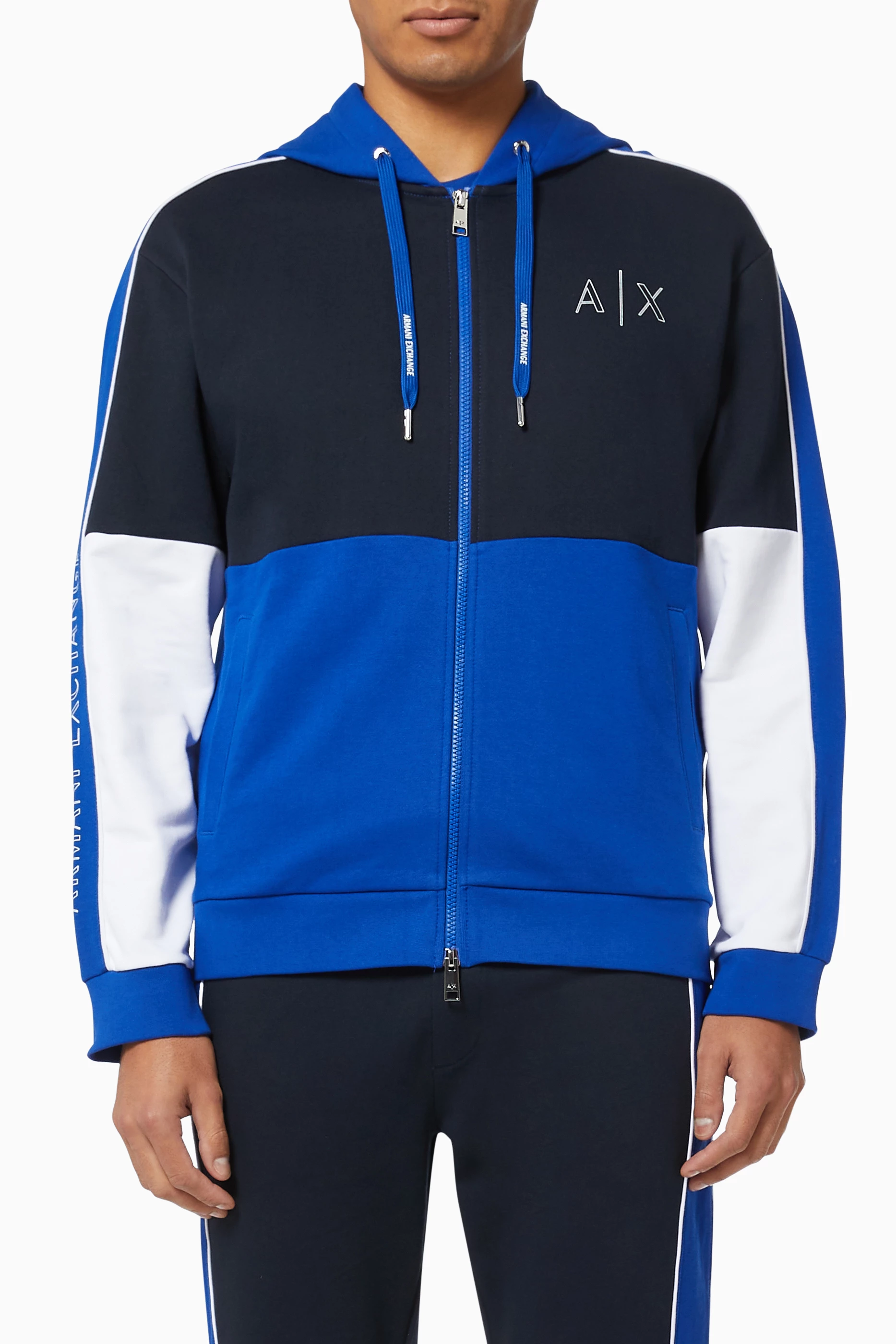 Buy Armani Exchange Blue AX Colour Blocked Hooded Sweatshirt for Men Online Ounass Kuwait