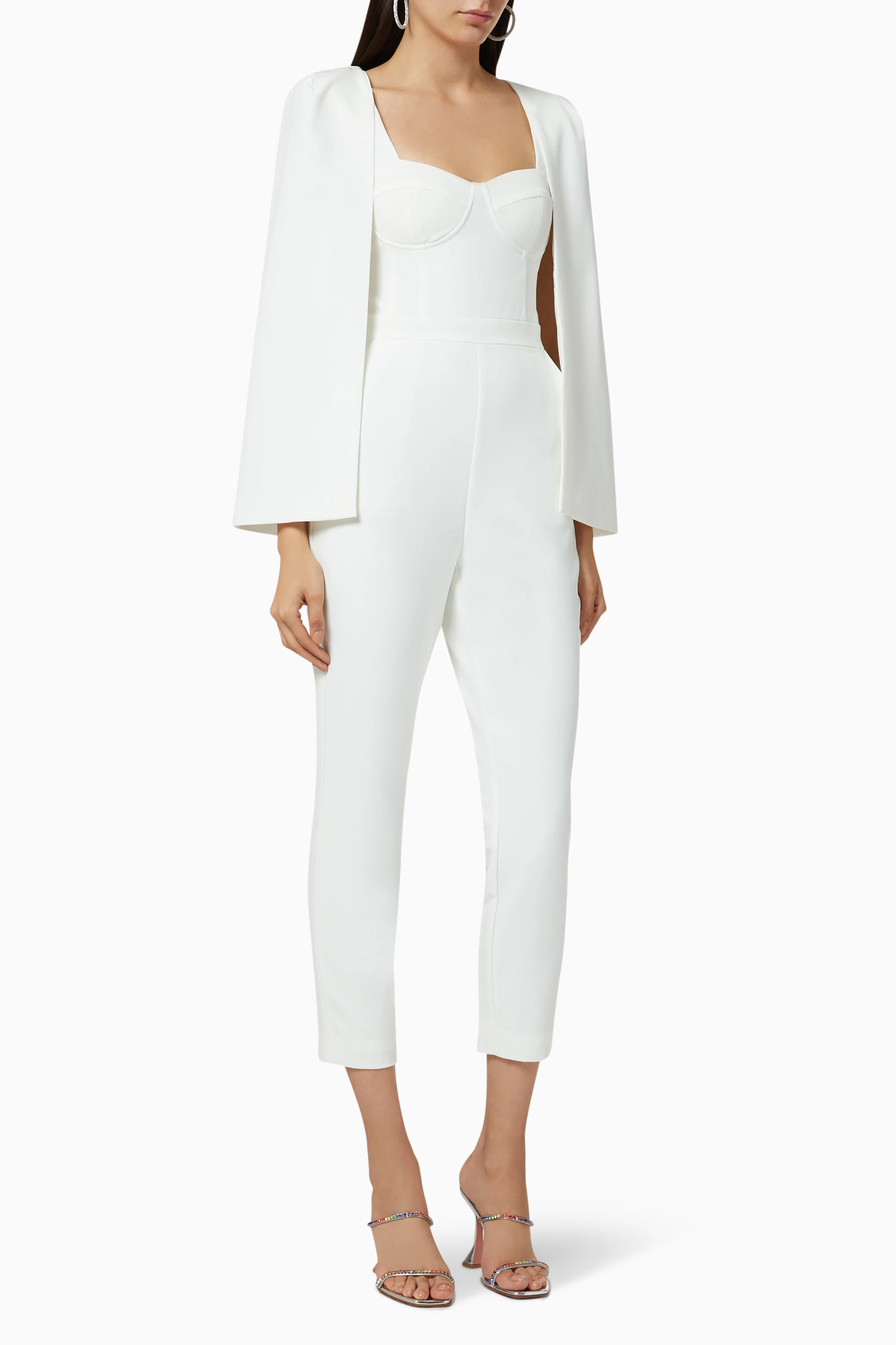 Lavish alice white cape jumpsuit hot sale