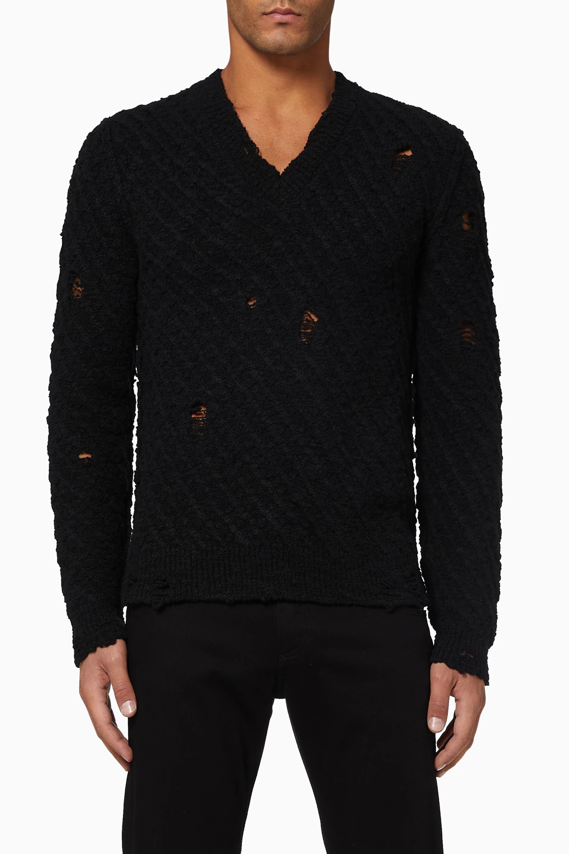 Distressed v neck sweater 2025