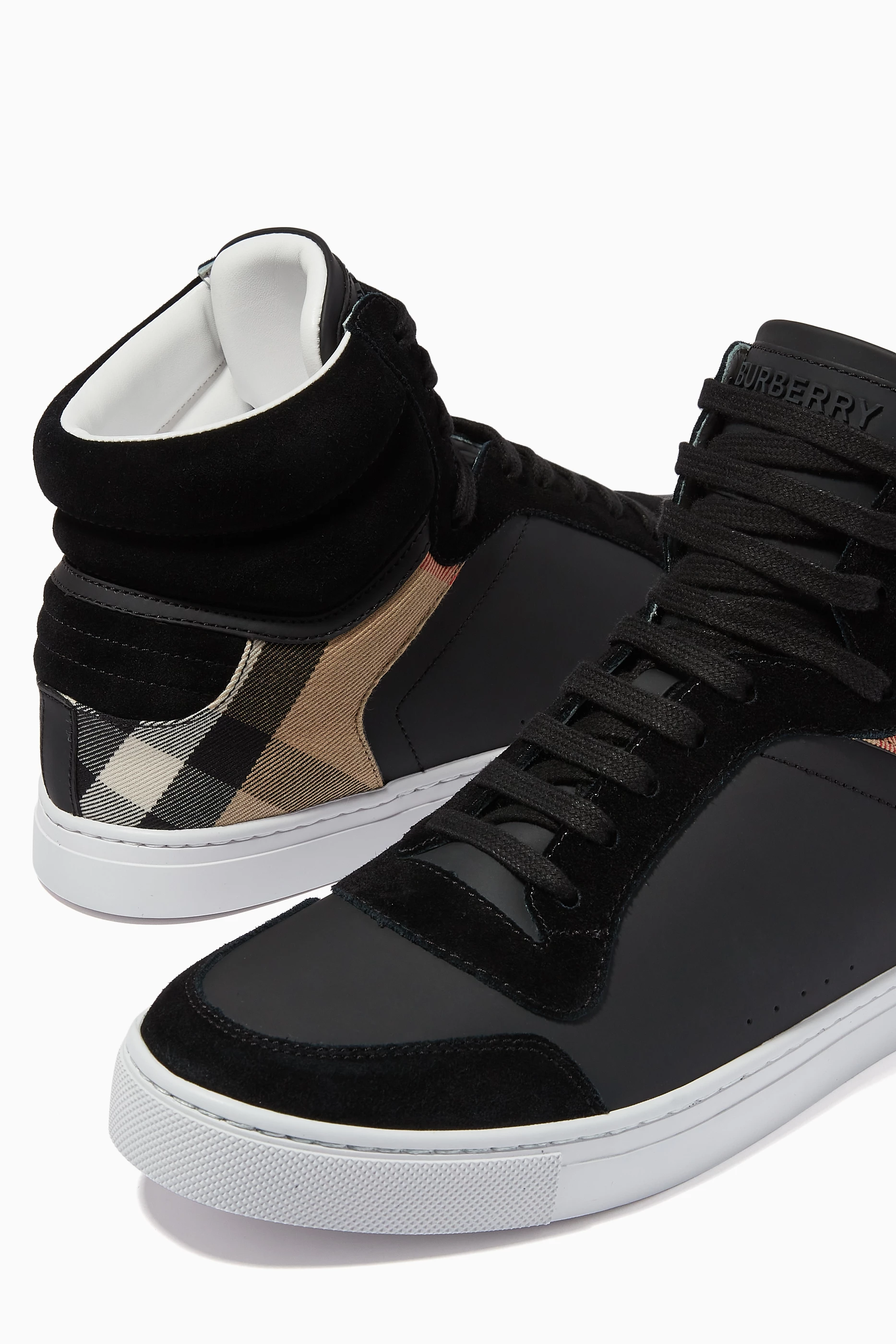 Buy Burberry Black High-Top Sneakers in Leather, Suede