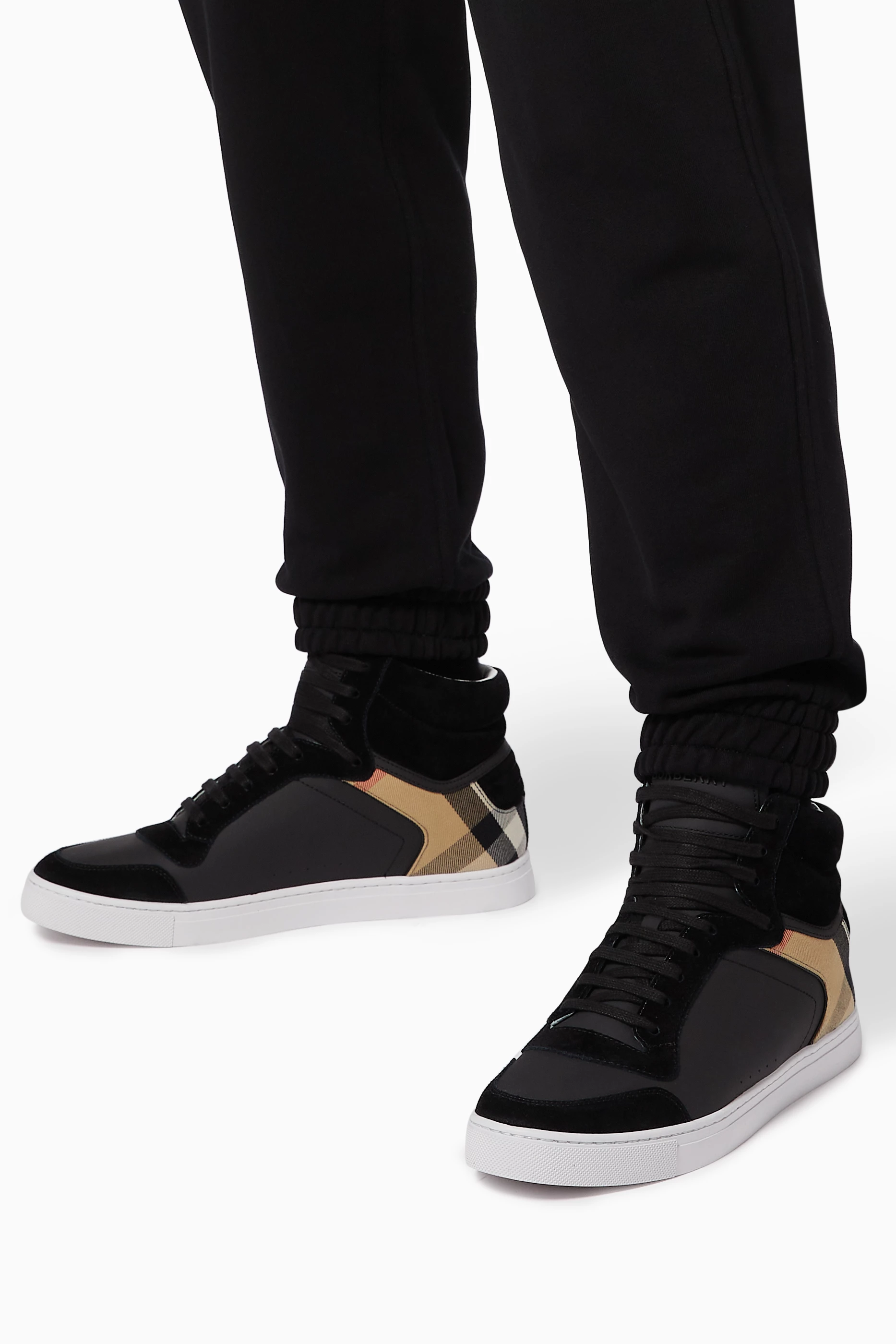 Buy Burberry Black High-Top Sneakers in Leather, Suede