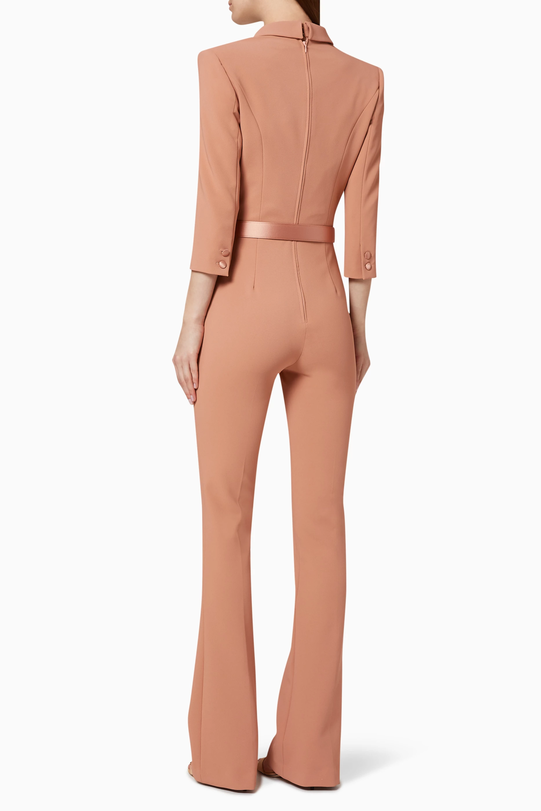 ElisabettaFranchi ジョ-ゼット&クレ-プパイピングジャンプス-ツ Buy Elisabetta Franchi Rose Gold Tuxedo Crêpe Jumpsuit for