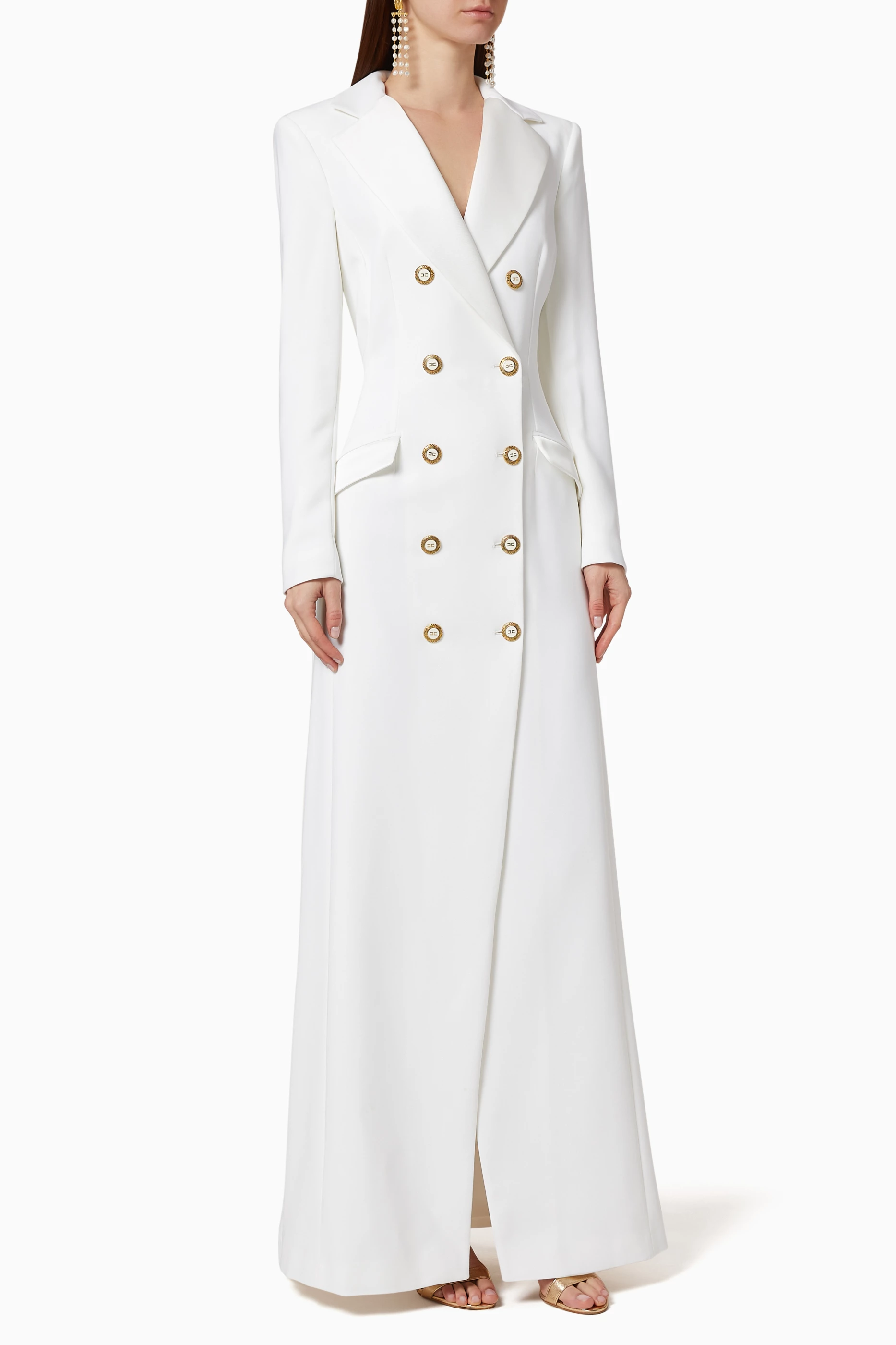 Buy Elisabetta Franchi White Crêpe Maxi Blazer Dress for Women