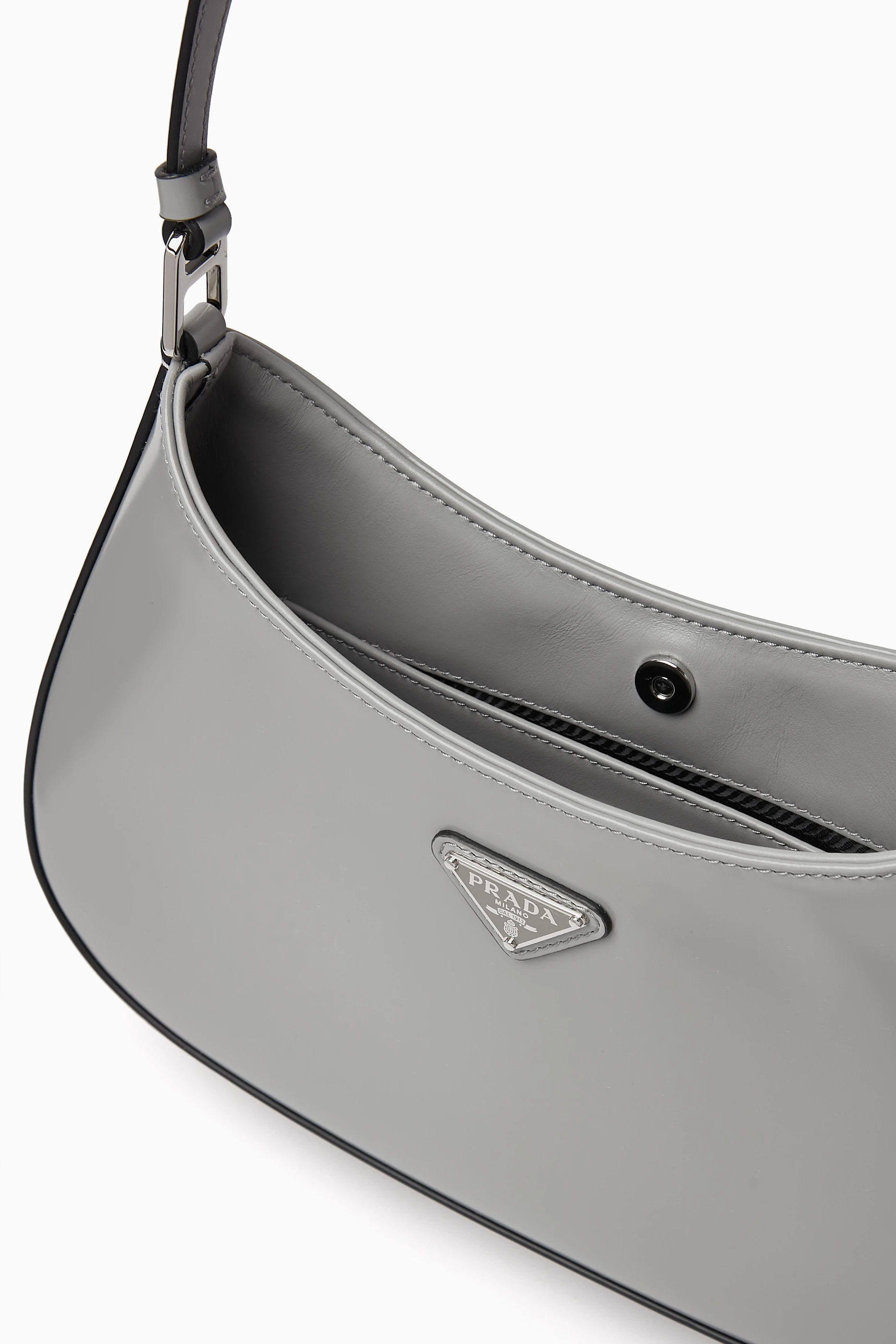 Buy Prada Grey Cleo Shoulder Bag in Brushed Leather for Women