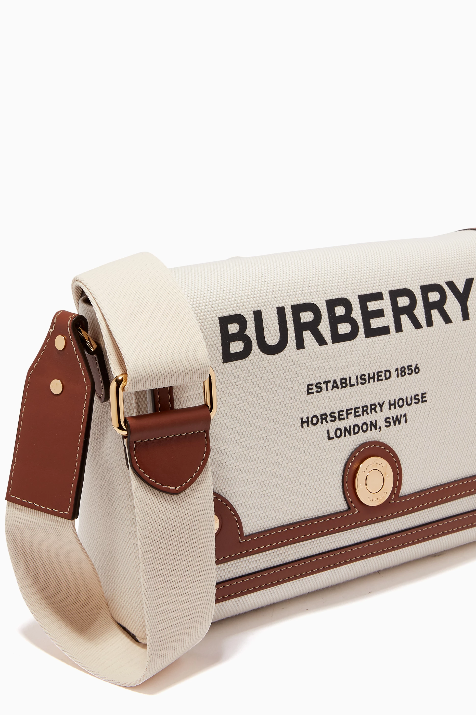 Buy Burberry Neutral Horseferry Note Crossbody Bag in Cotton