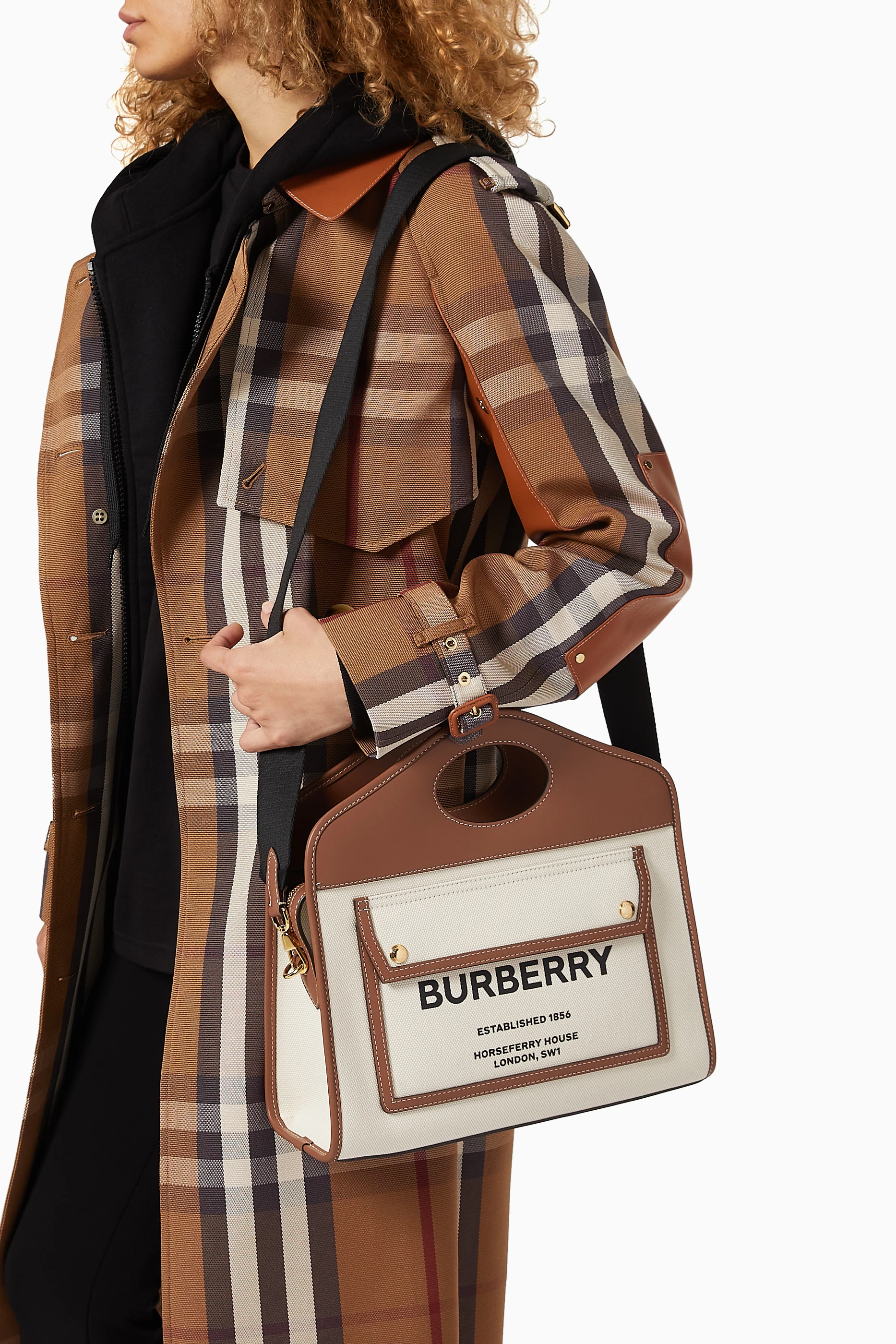 Buy Burberry Brown Small Pocket Tote Bag in Cotton Canvas