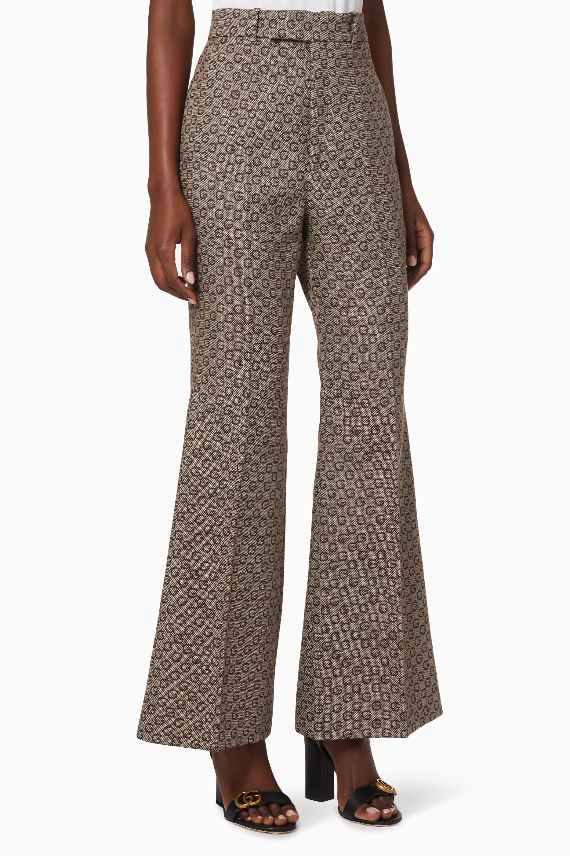 Buy Gucci Brown Light GG Lame Flare Pants for Women Online Ounass Kuwait